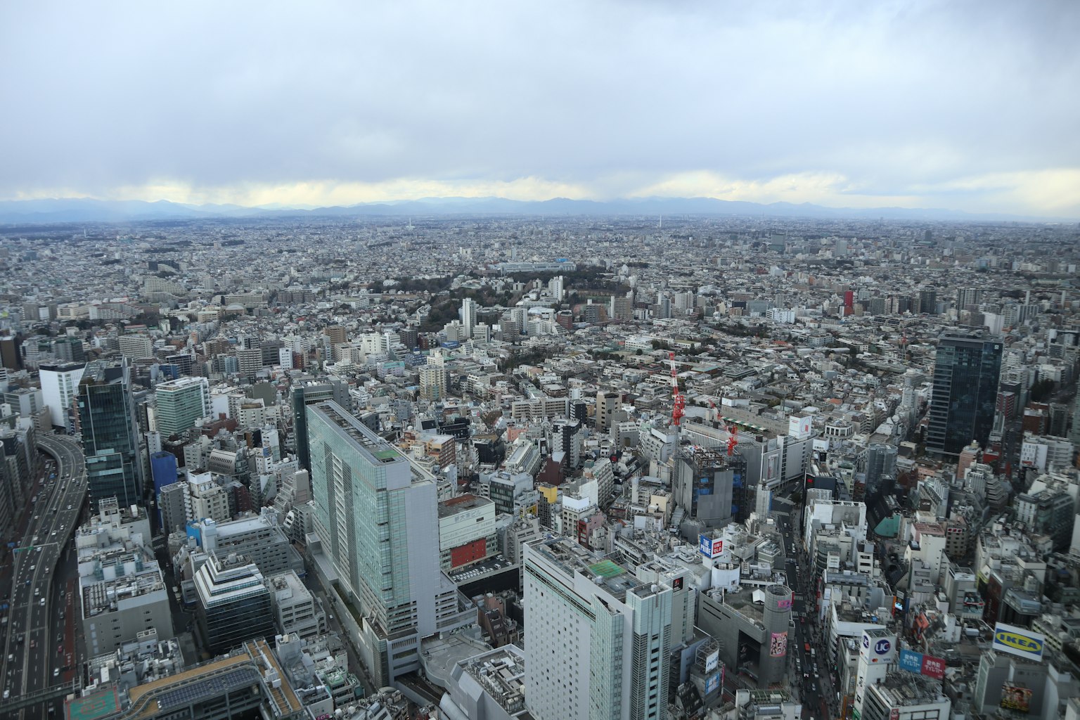 東京高樓的全景視圖在陰雲下