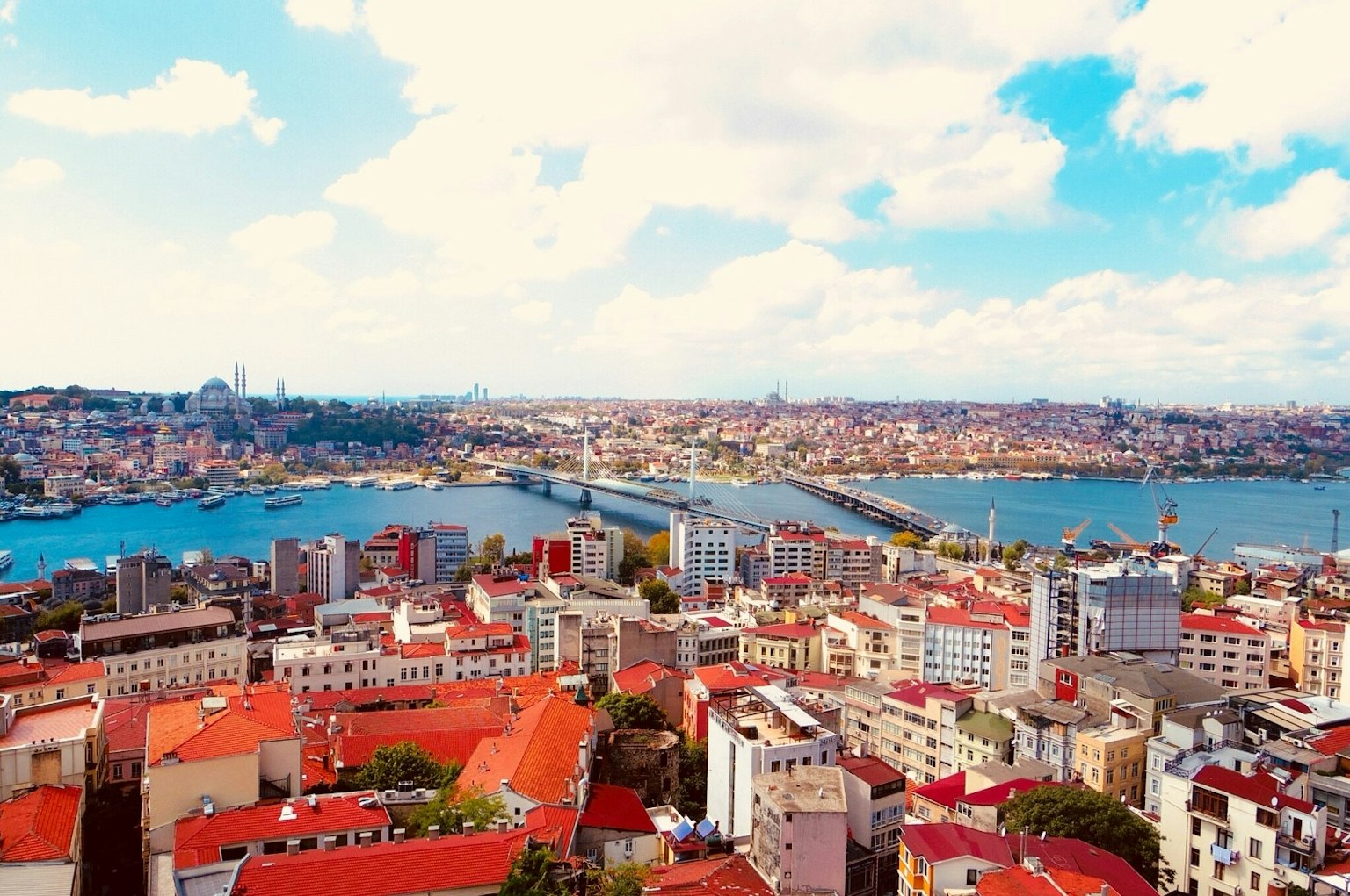 Panoramic view of Istanbul showcasing cityscape and water bodies