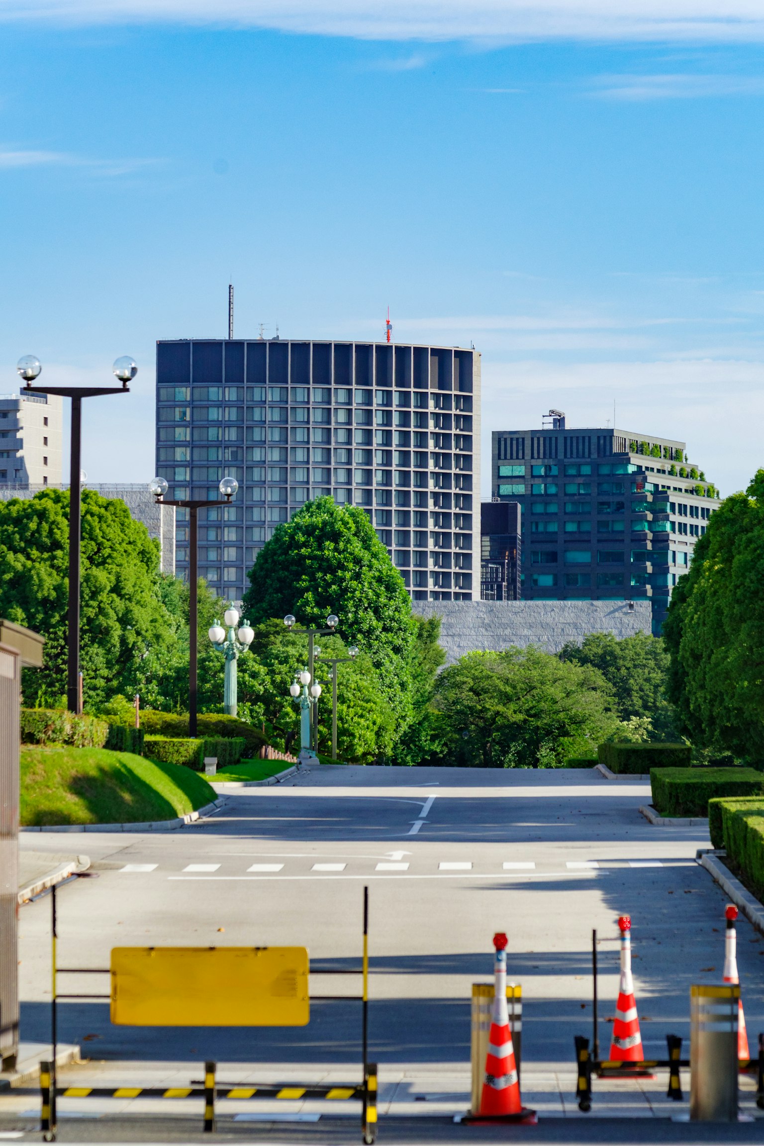 Vue pittoresque d'un parc verdoyant et de bâtiments modernes