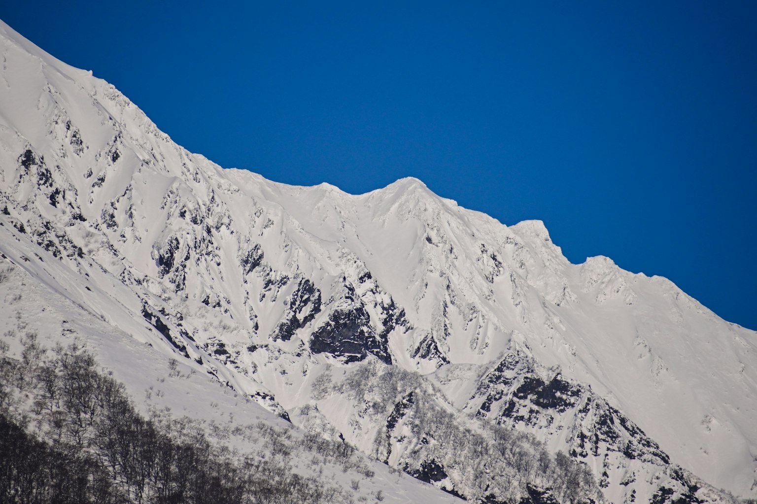 雪覆蓋的山峰與晴朗的藍天
