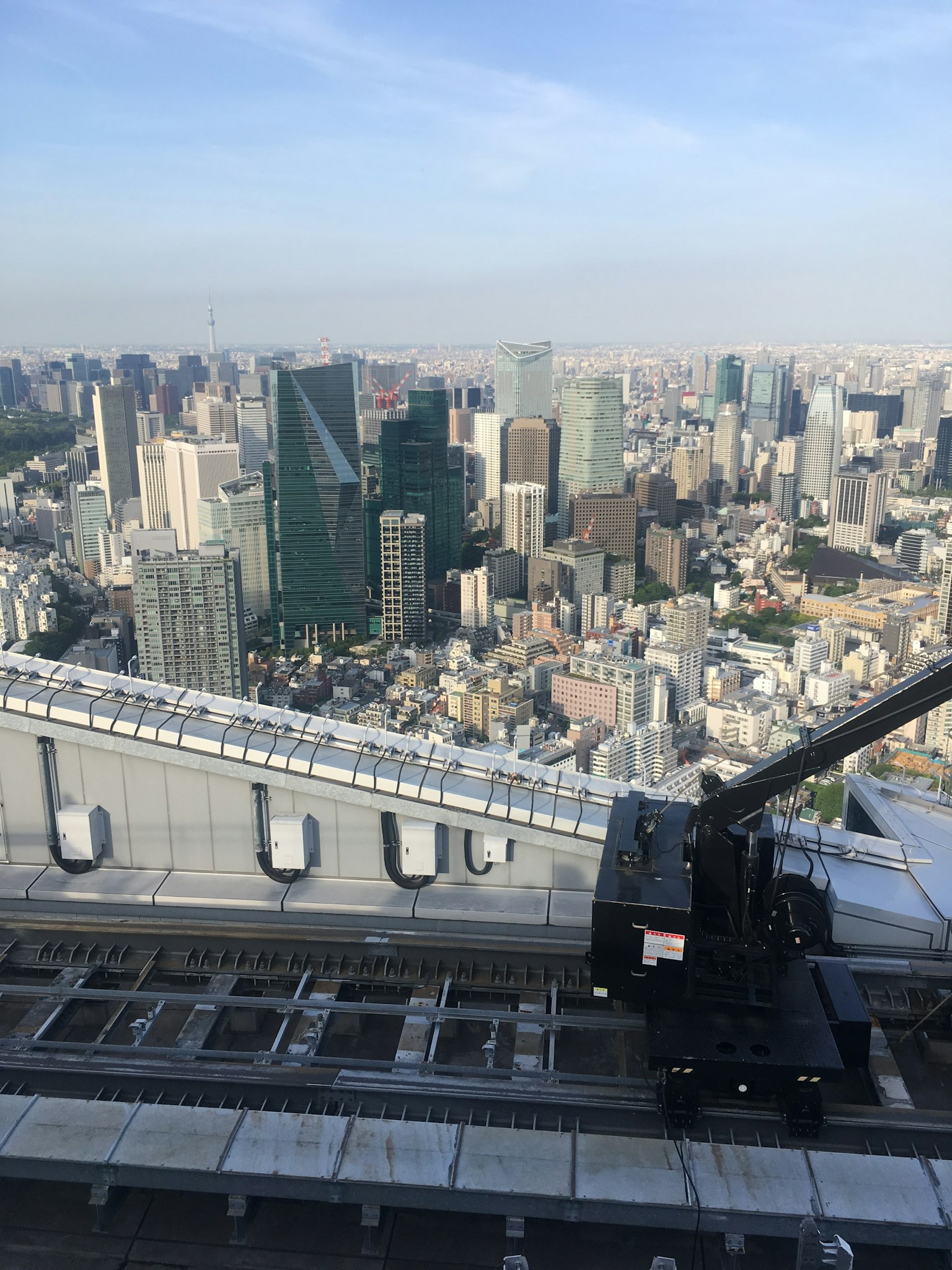 Vista dello skyline di Tokyo con grattacieli e una gru