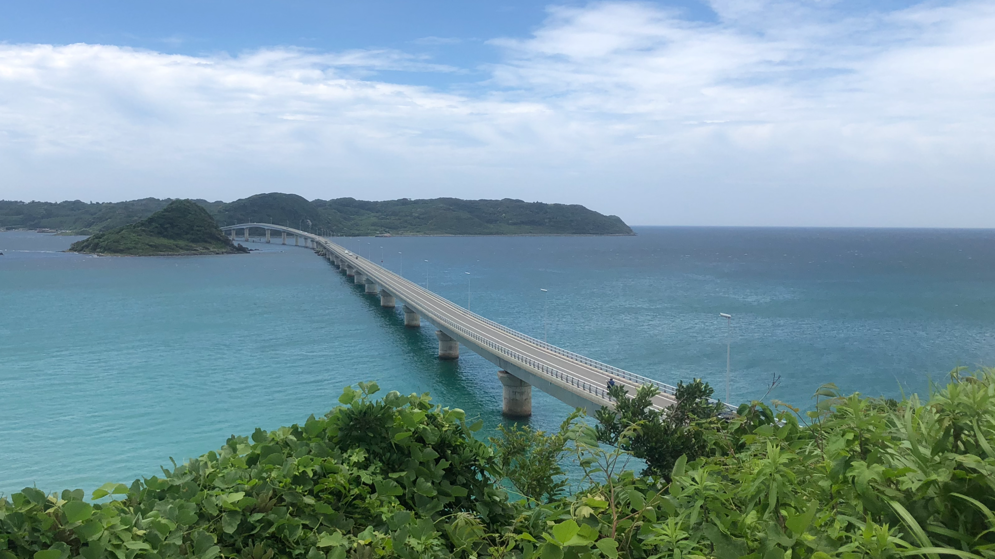 跨海大桥延伸入海与蓝色海水的景色