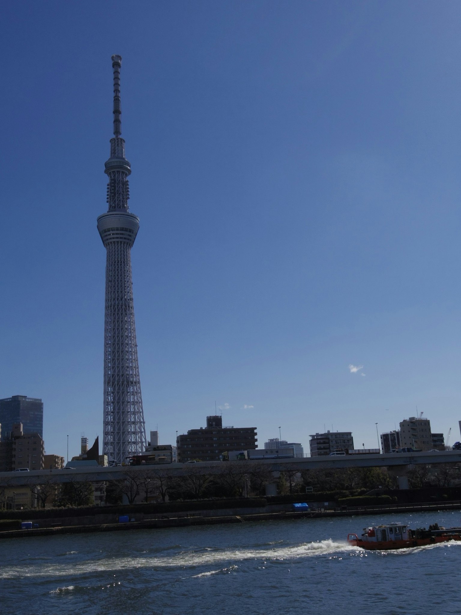 东京晴空下的东京天空树和河流