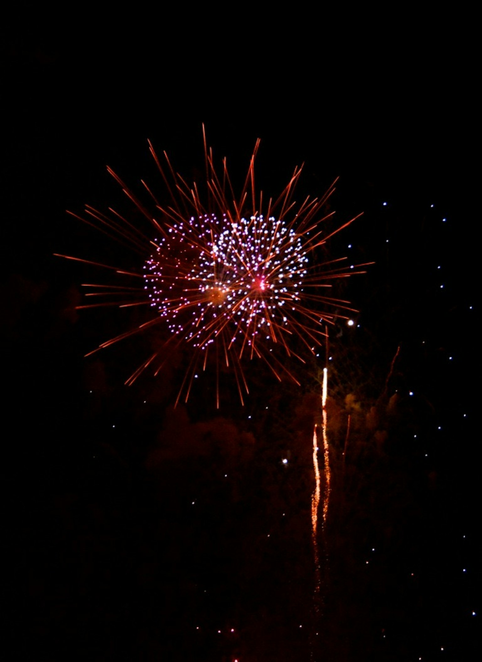 Fuochi d'artificio esplodono nel cielo notturno formando una forma a cuore