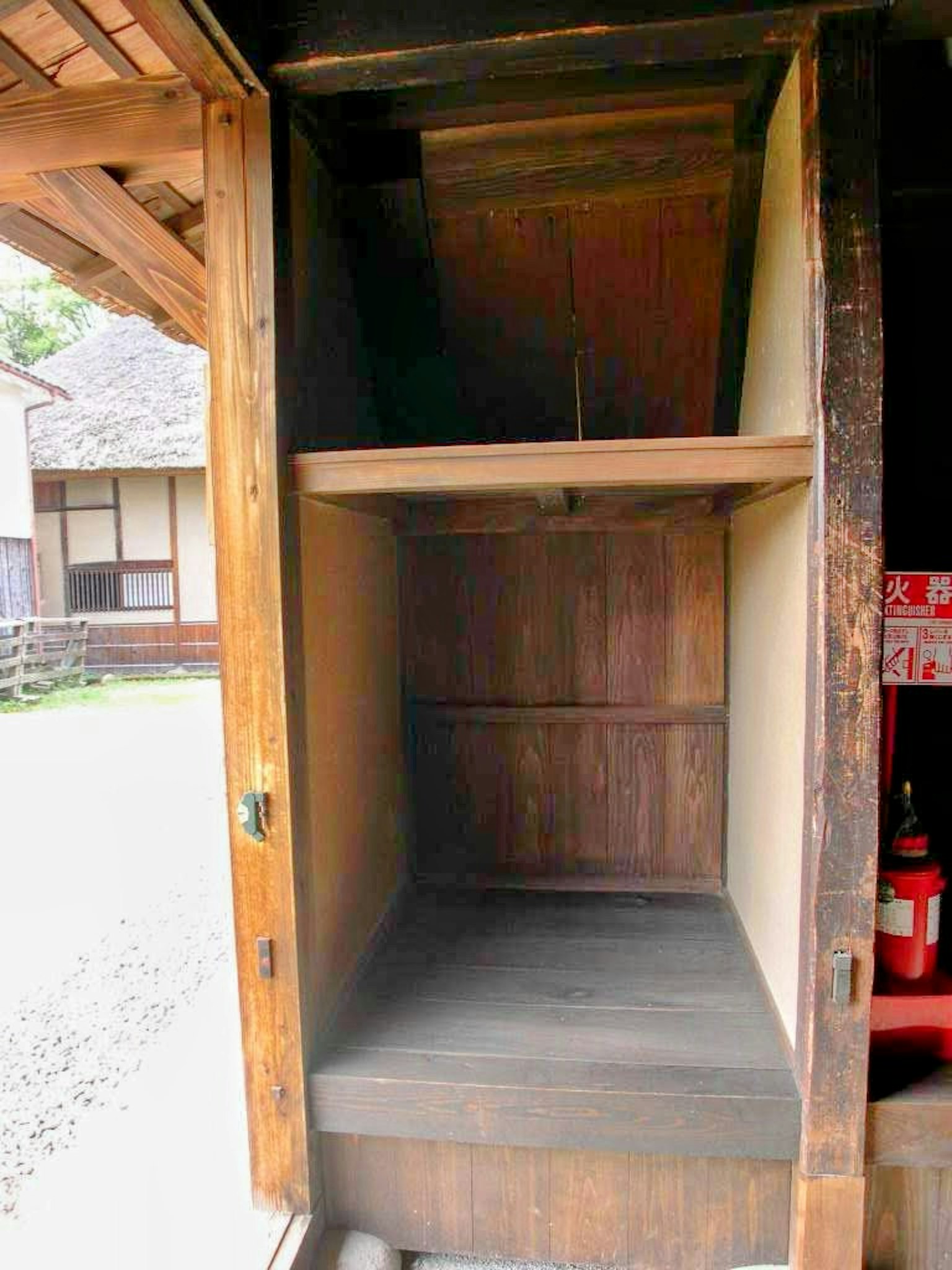 Interior view of a wooden storage shelf