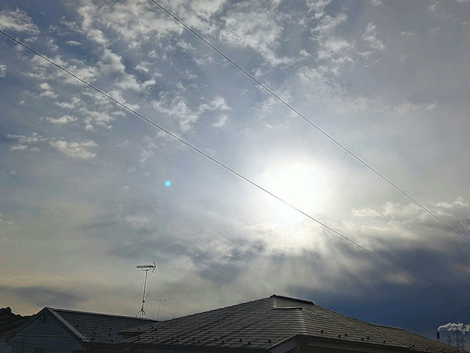 Brillante sol rodeado de nubes y cielo azul