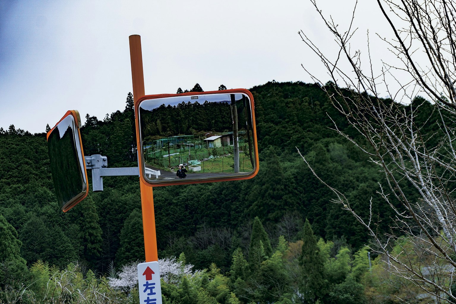 Miroir de circulation reflétant un paysage de montagne et la nature environnante