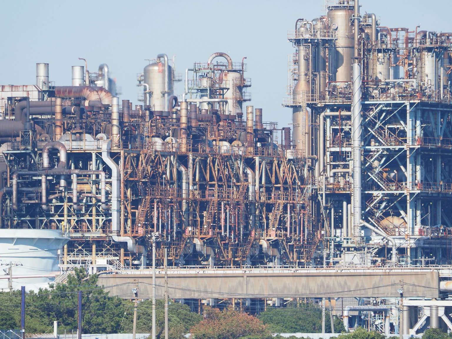 Complex structure of an industrial plant with visible pipelines
