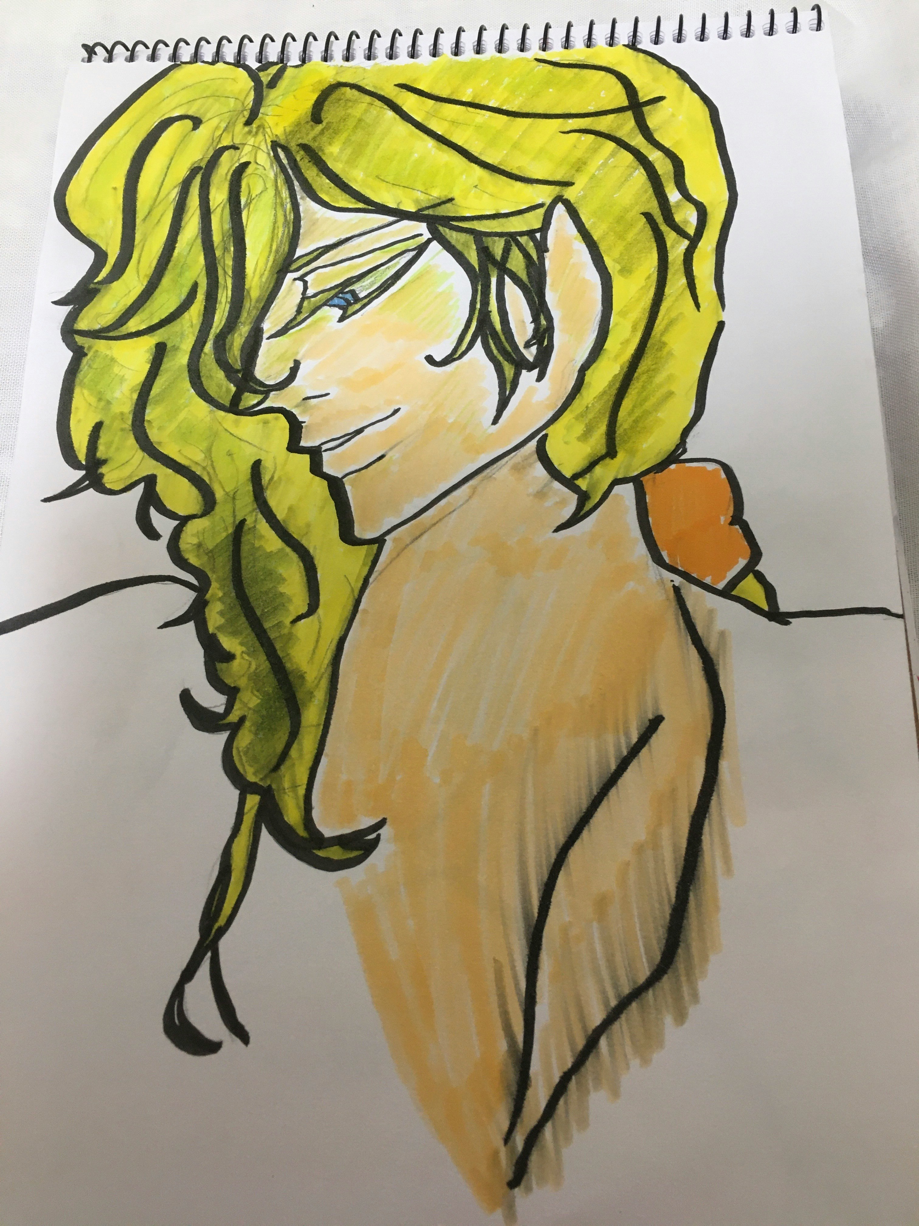 黄色い髪の女性の手描きイラスト