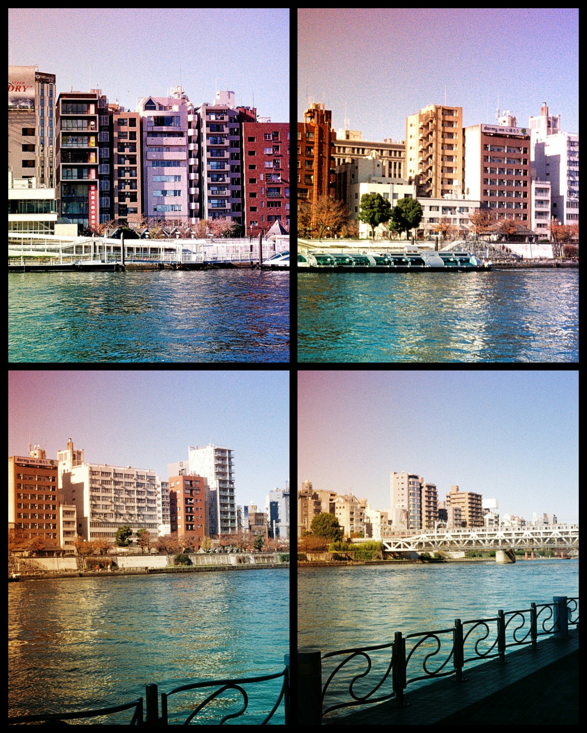 隅田川沿いの川面と橋、東京の高層住宅街の眺め