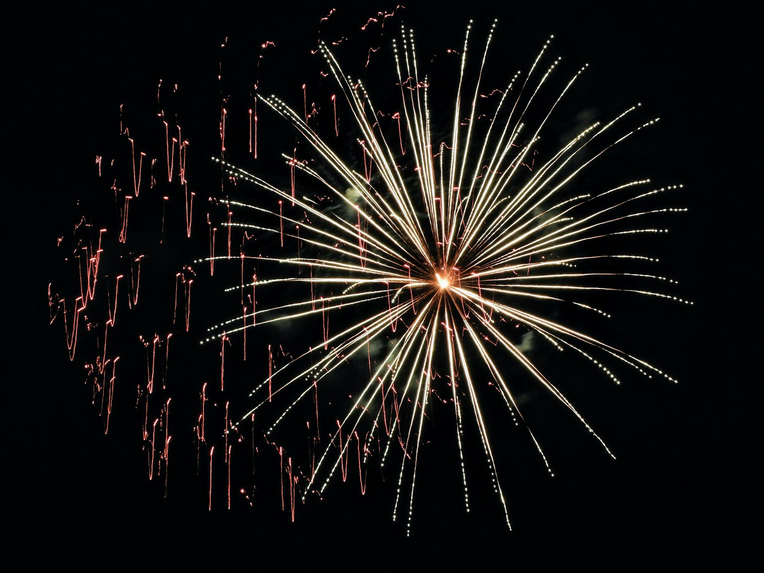 Beautiful explosion and sparkle of fireworks in the night sky