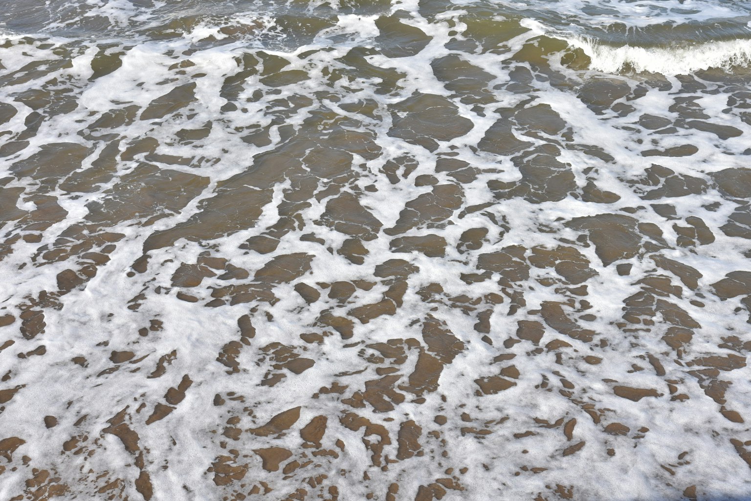 Foamy ocean waves rolling onto a sandy beach