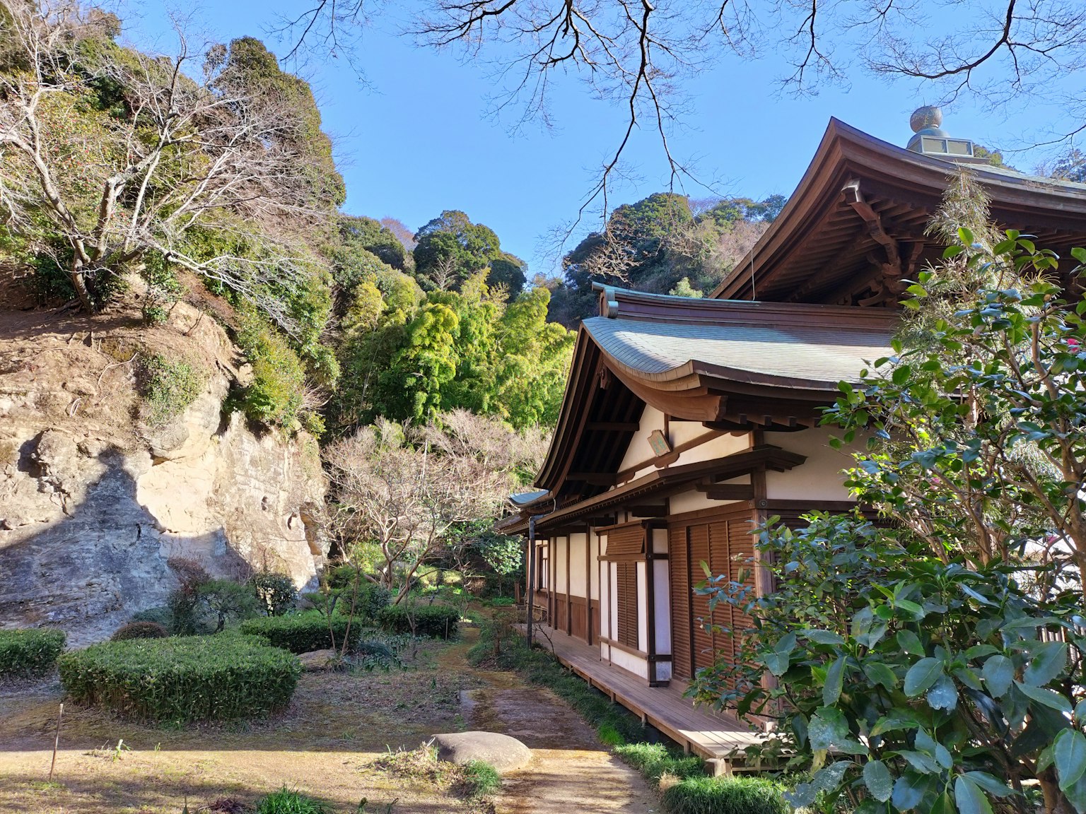 传统日本房屋被花园和绿地环绕