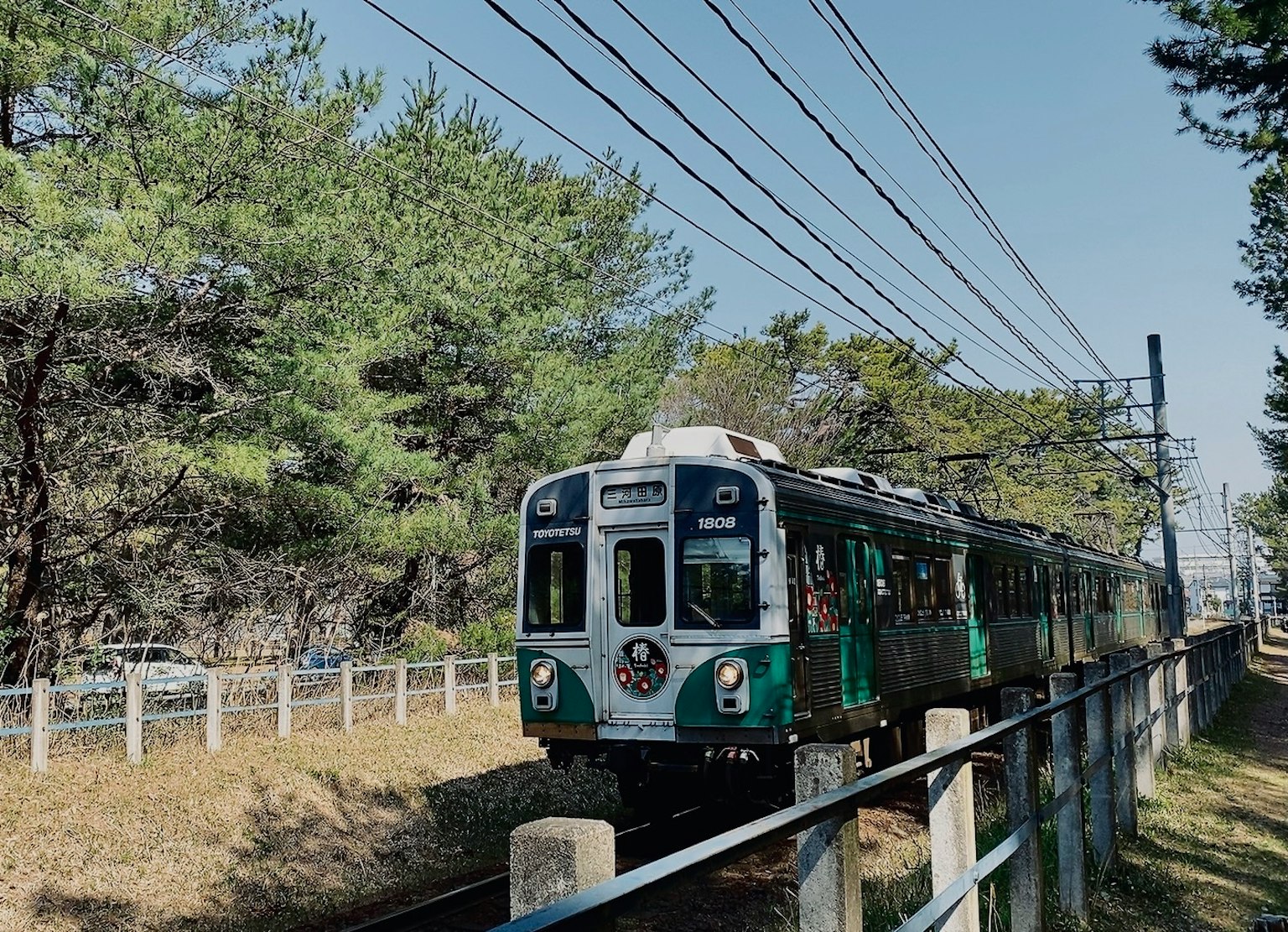 Treno verde che corre attraverso un paesaggio naturale