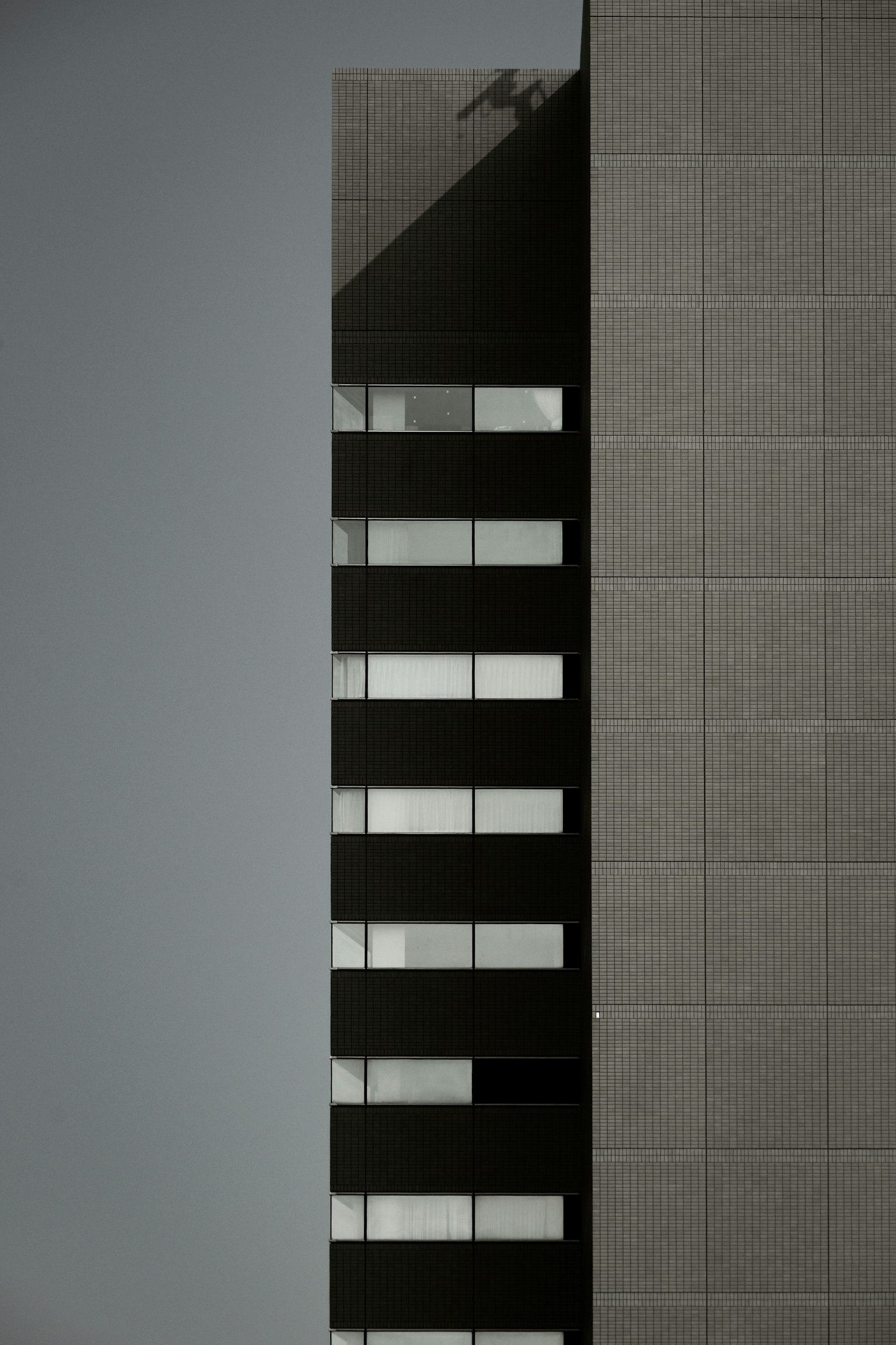 现代建筑外观，具有黑色和灰色元素