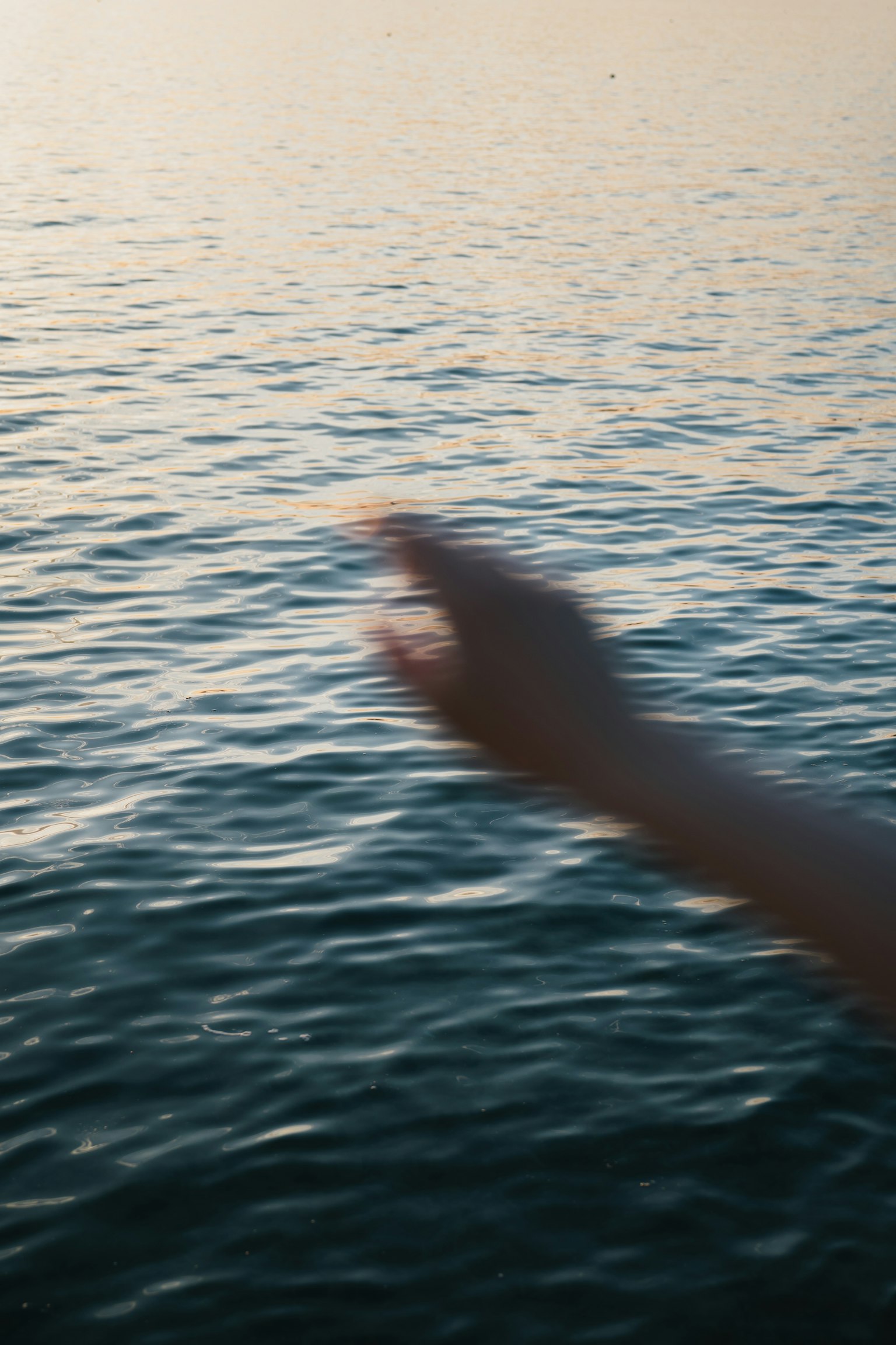 Silhouette of a hand reaching towards the water surface