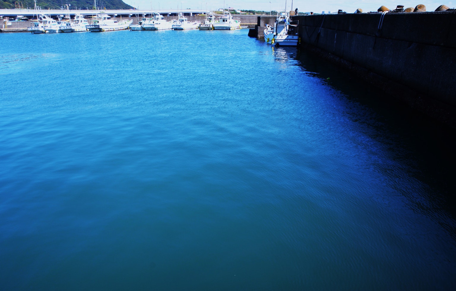 Vue d'un port avec de l'eau bleue et un quai