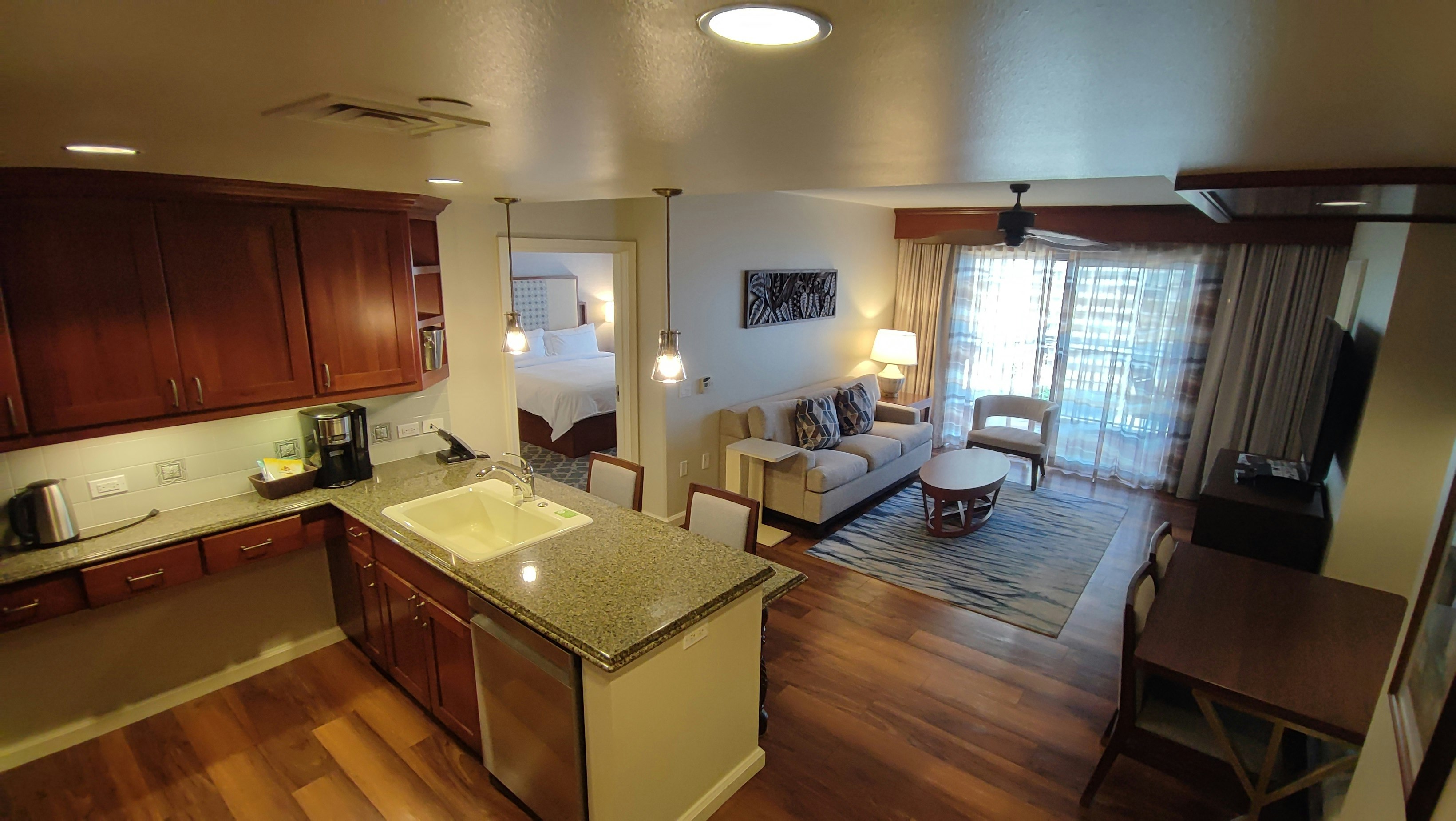 bright interior living room and kitchen area
