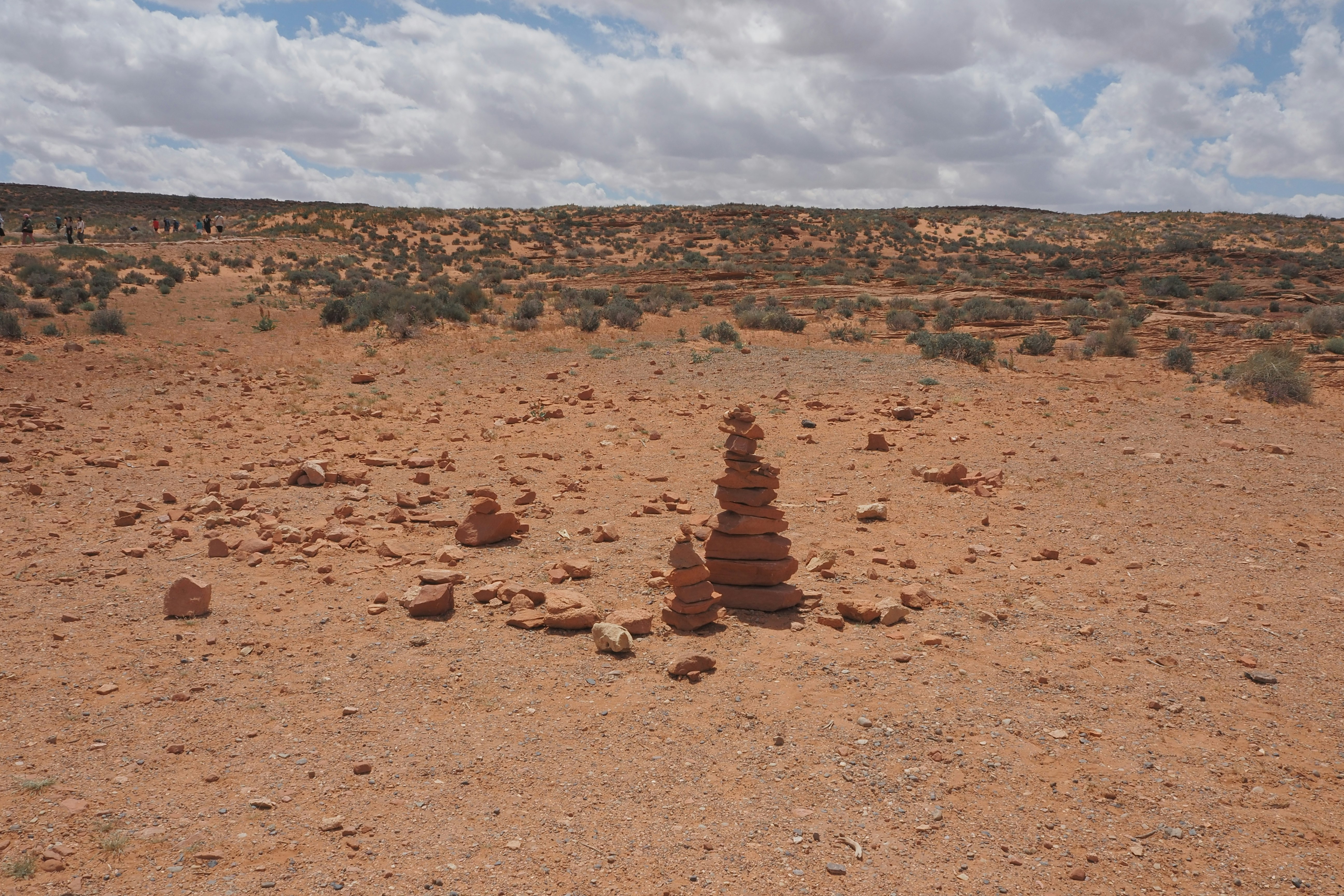 stacked stones on a desert ground (balancing stones)