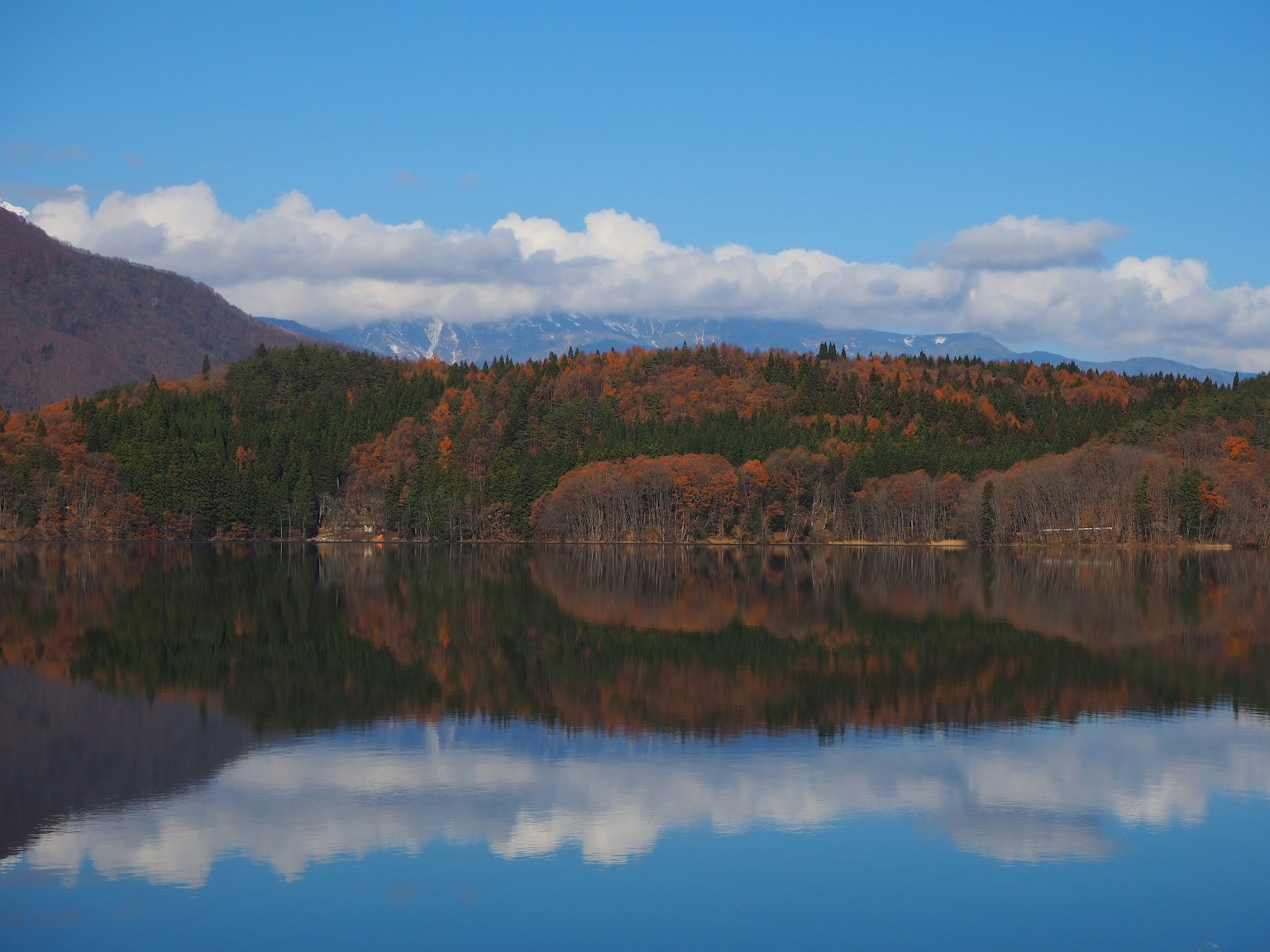 Scène de lac tranquille reflétant les couleurs d'automne