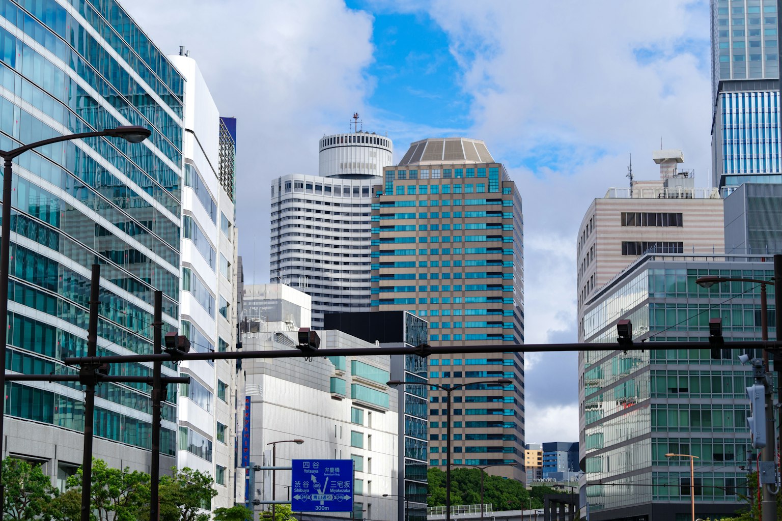 现代摩天大楼和晴朗蓝天的城市景观