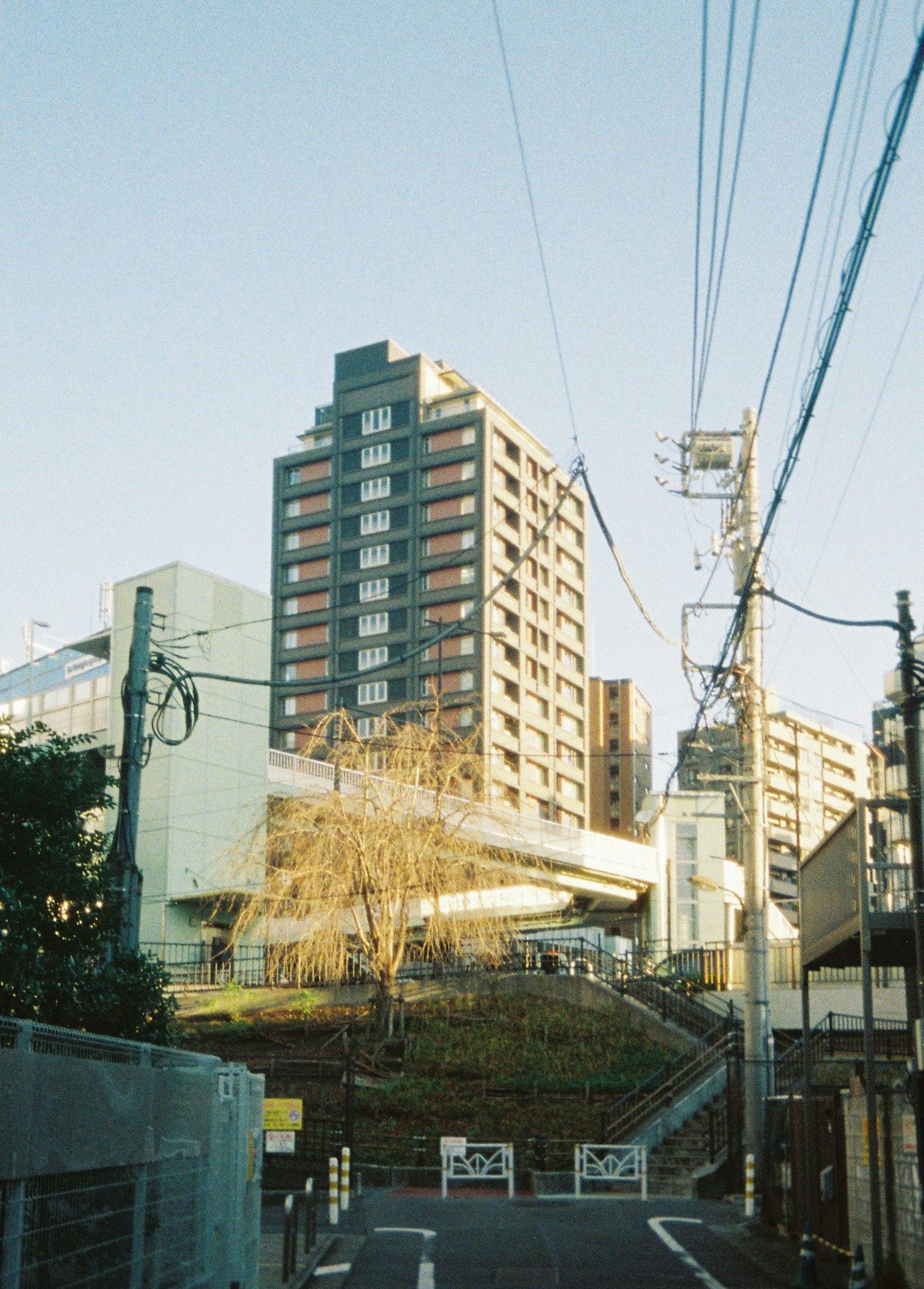 城市风景，展现高层建筑和电线