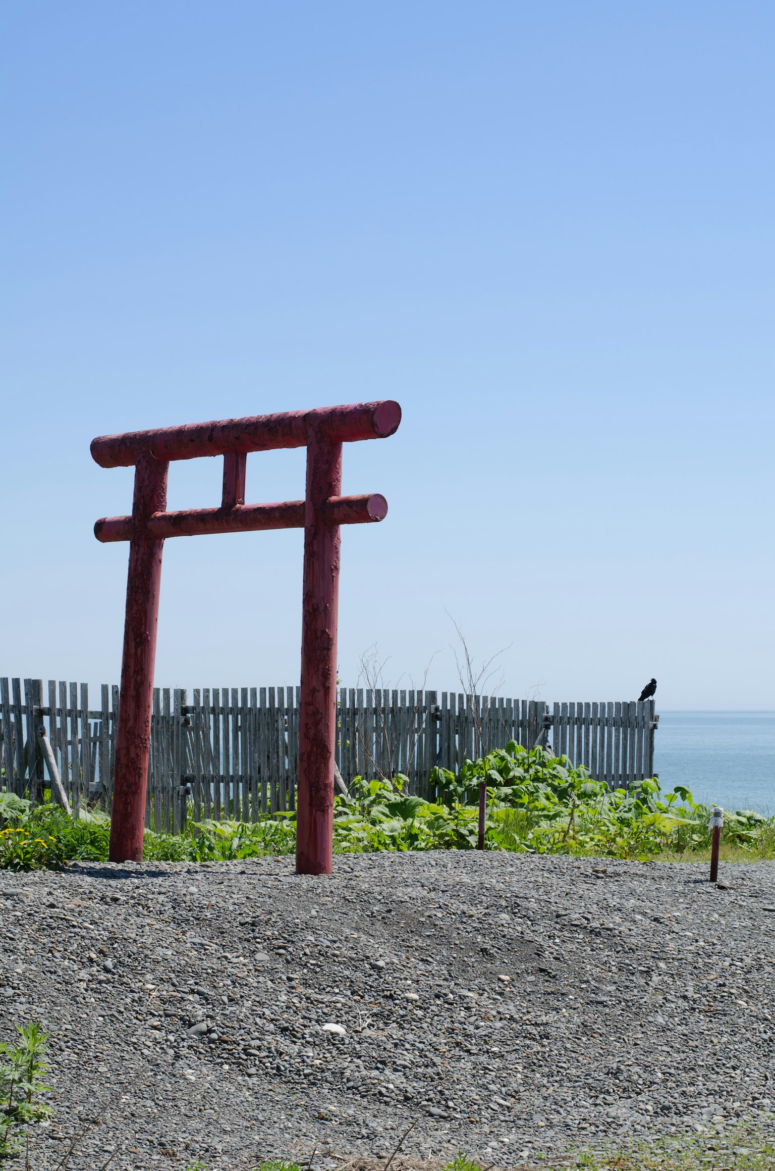 Torii rouge sous un ciel bleu clair