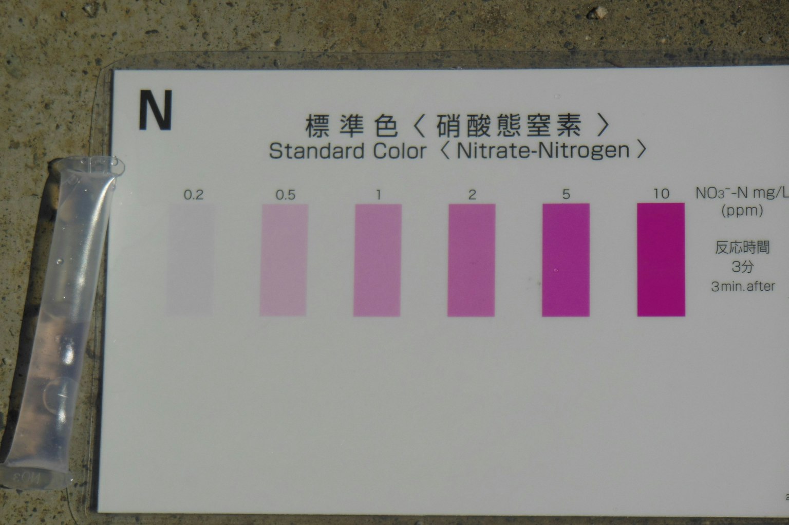 顯示硝酸鹽-氮測量標準色卡的圖像