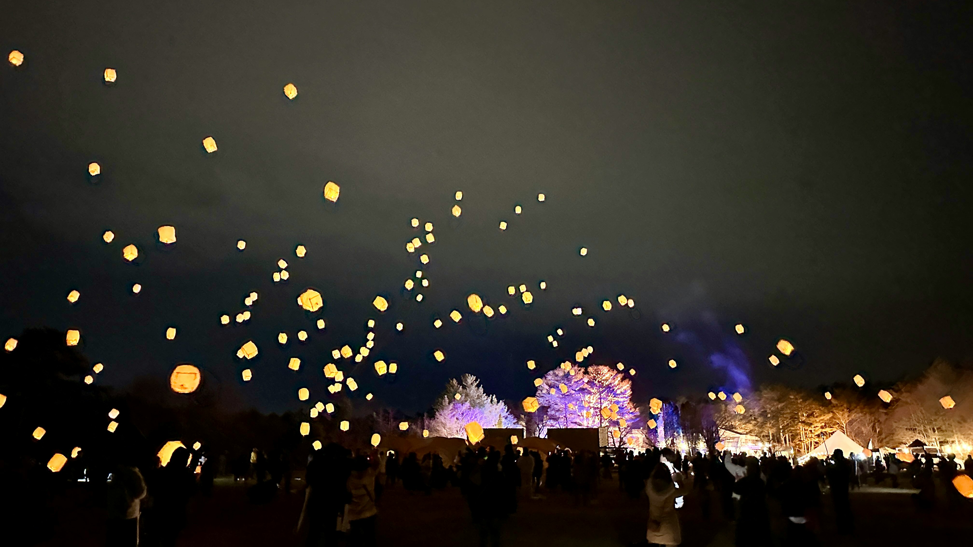 fuochi d’artificio notturni e spettacolo di luci sopra una folla