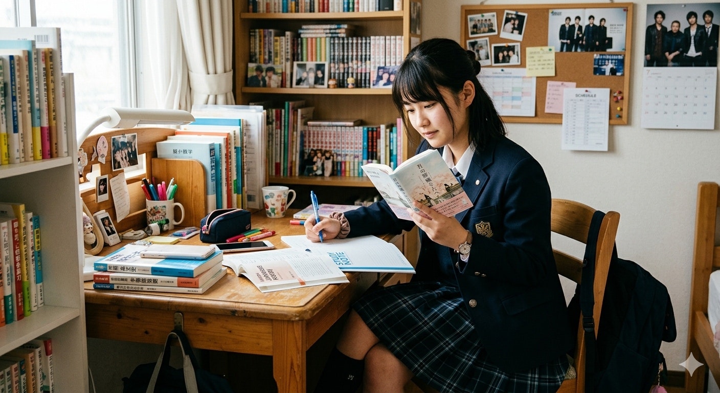 自室で勉強する学生の学習風景
