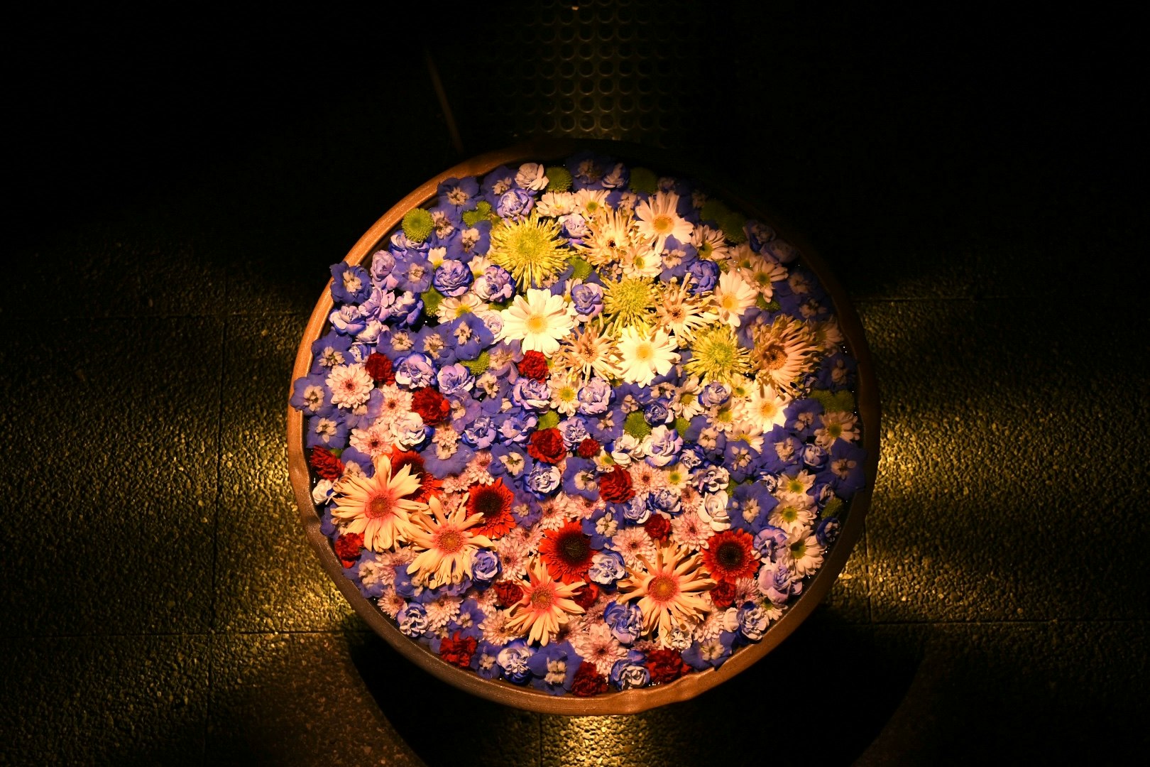 Top view of a round floral gift box