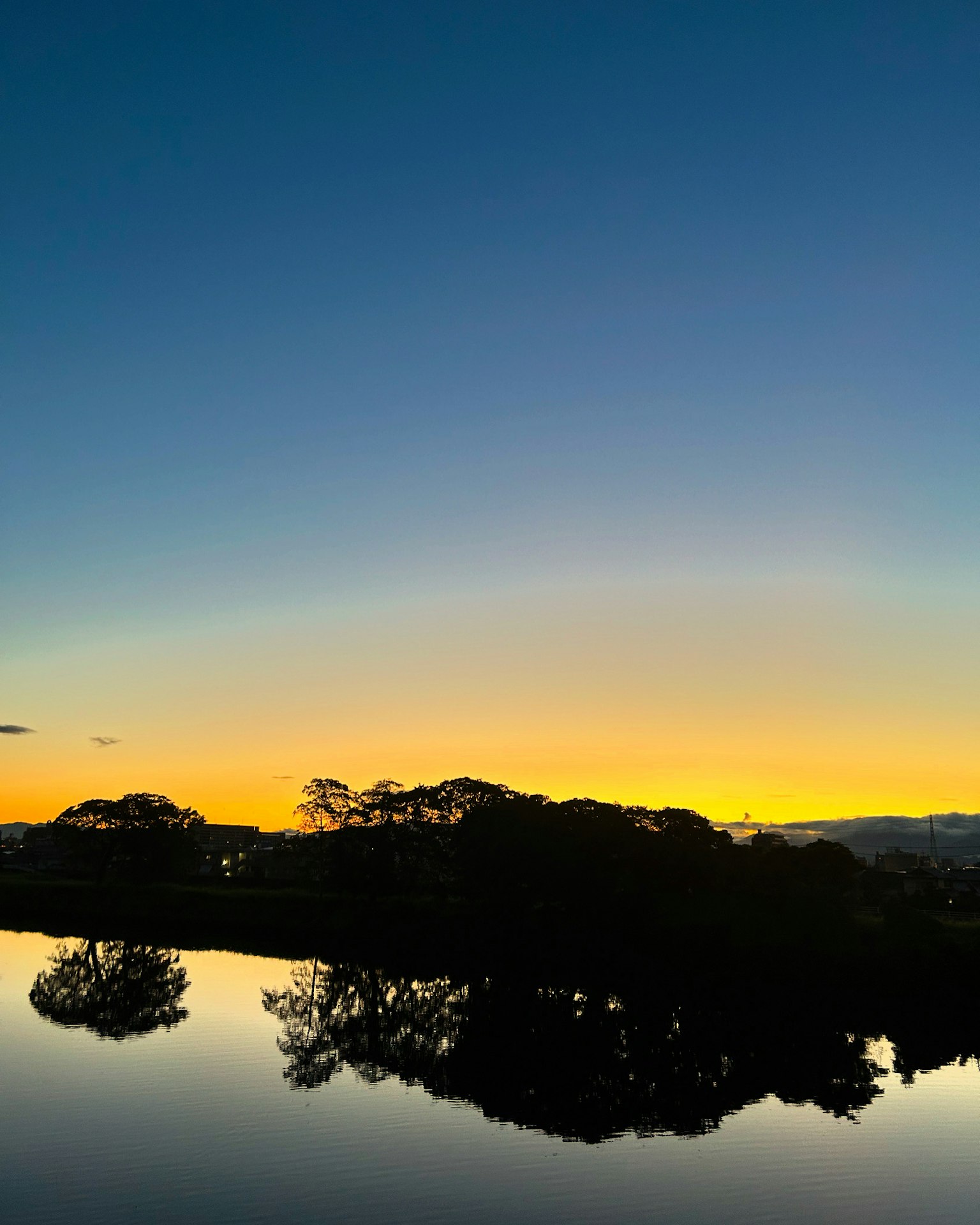 Serene lake landscape reflecting a sunset