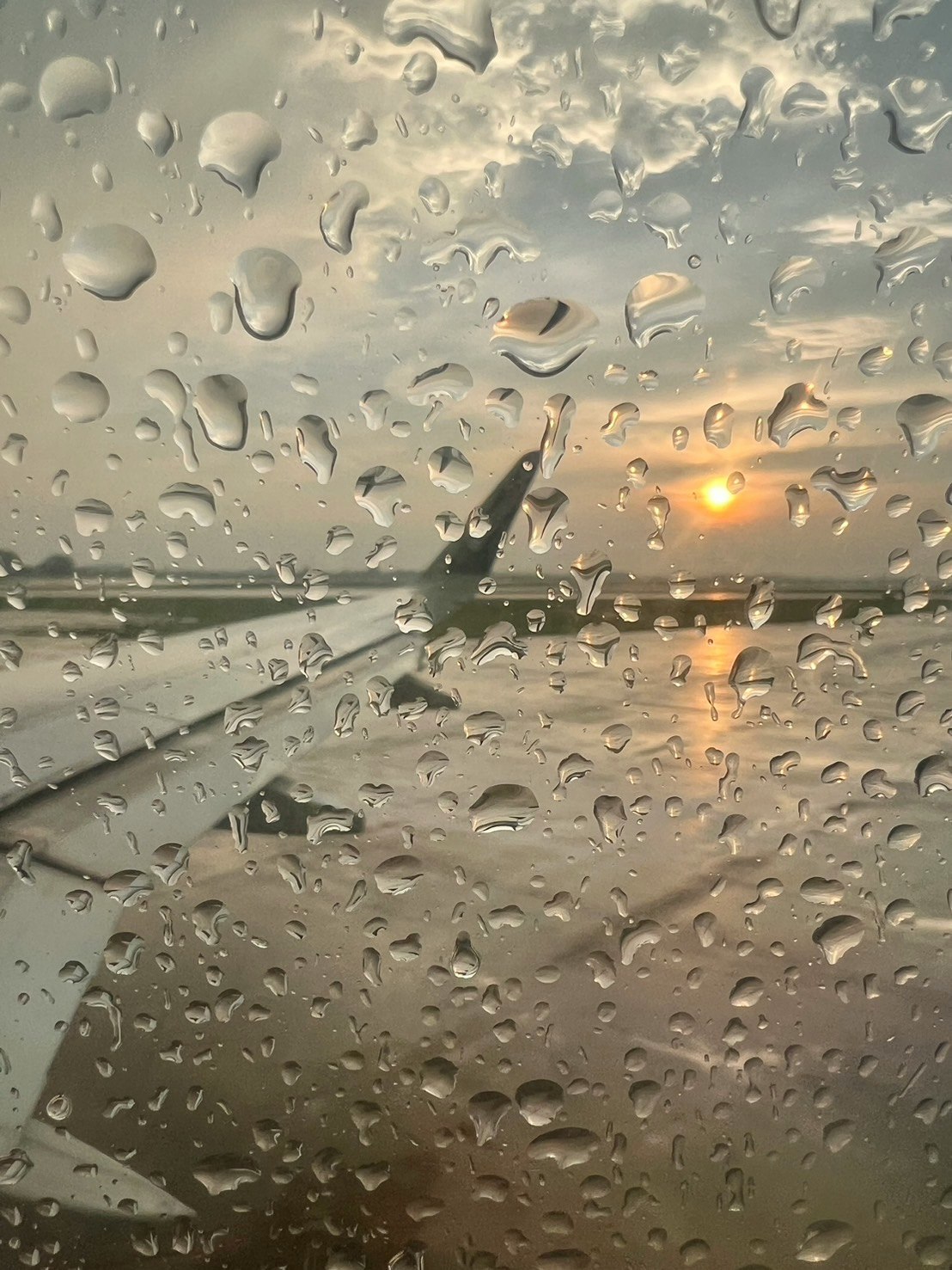 雨粒の付いた窓越しに見える車内の風景