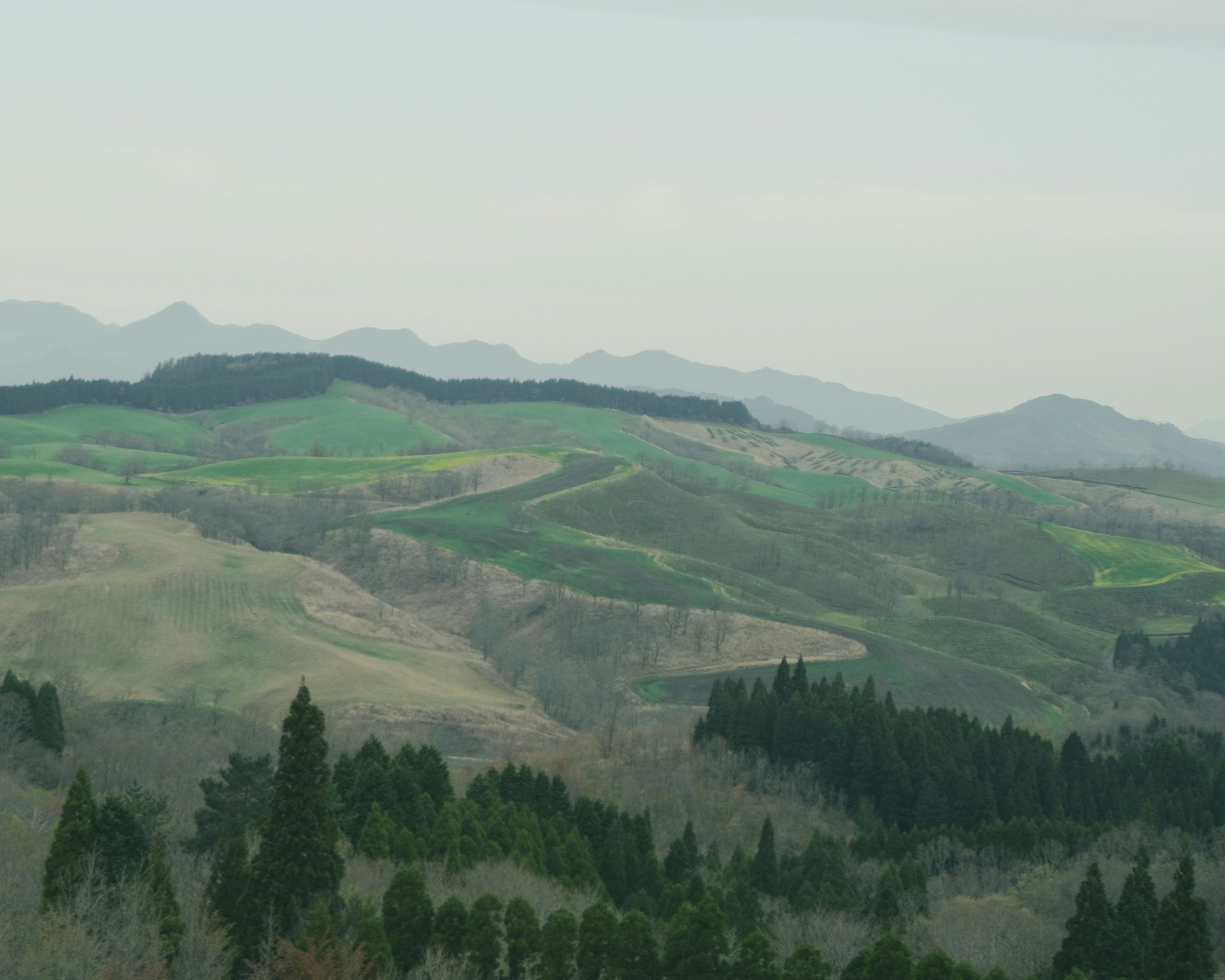 vast valley landscape with rolling green mountain ranges