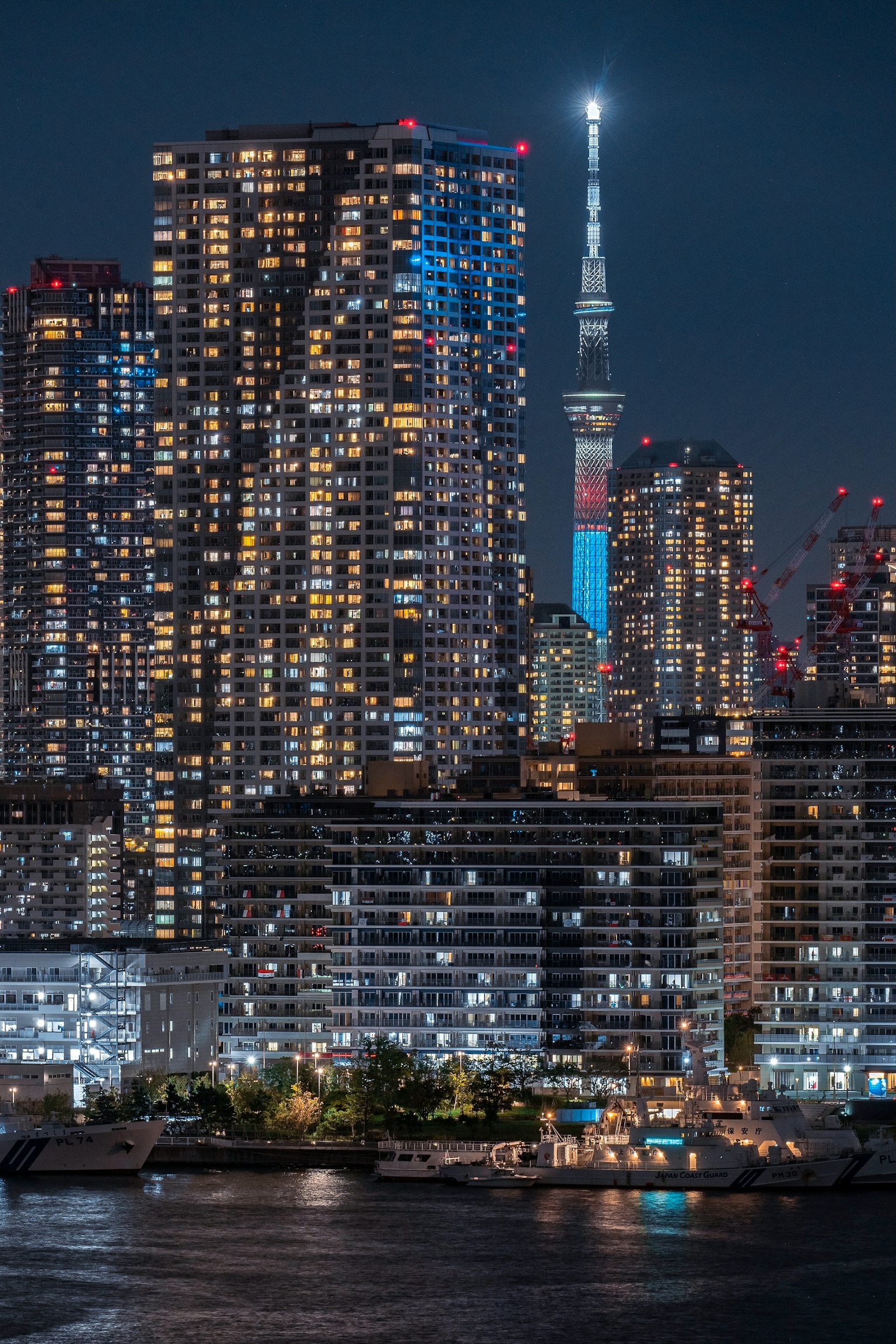Belle vue nocturne de la Tokyo Skytree et des gratte-ciels
