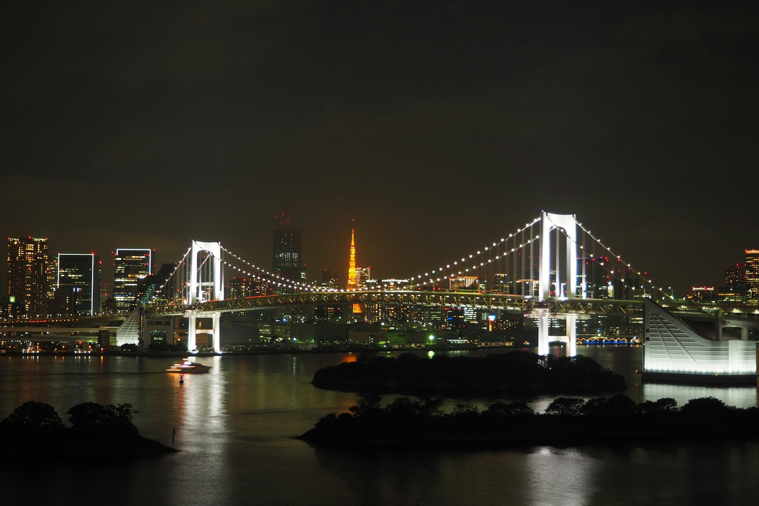 夜景中的彩虹桥和东京塔