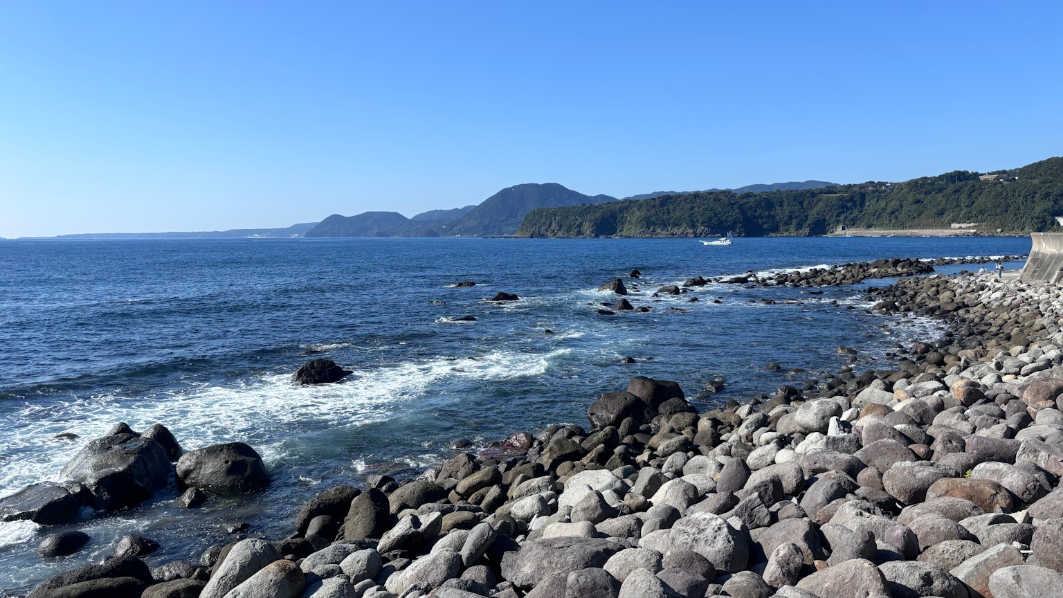 Vista escénica del océano azul y la playa rocosa