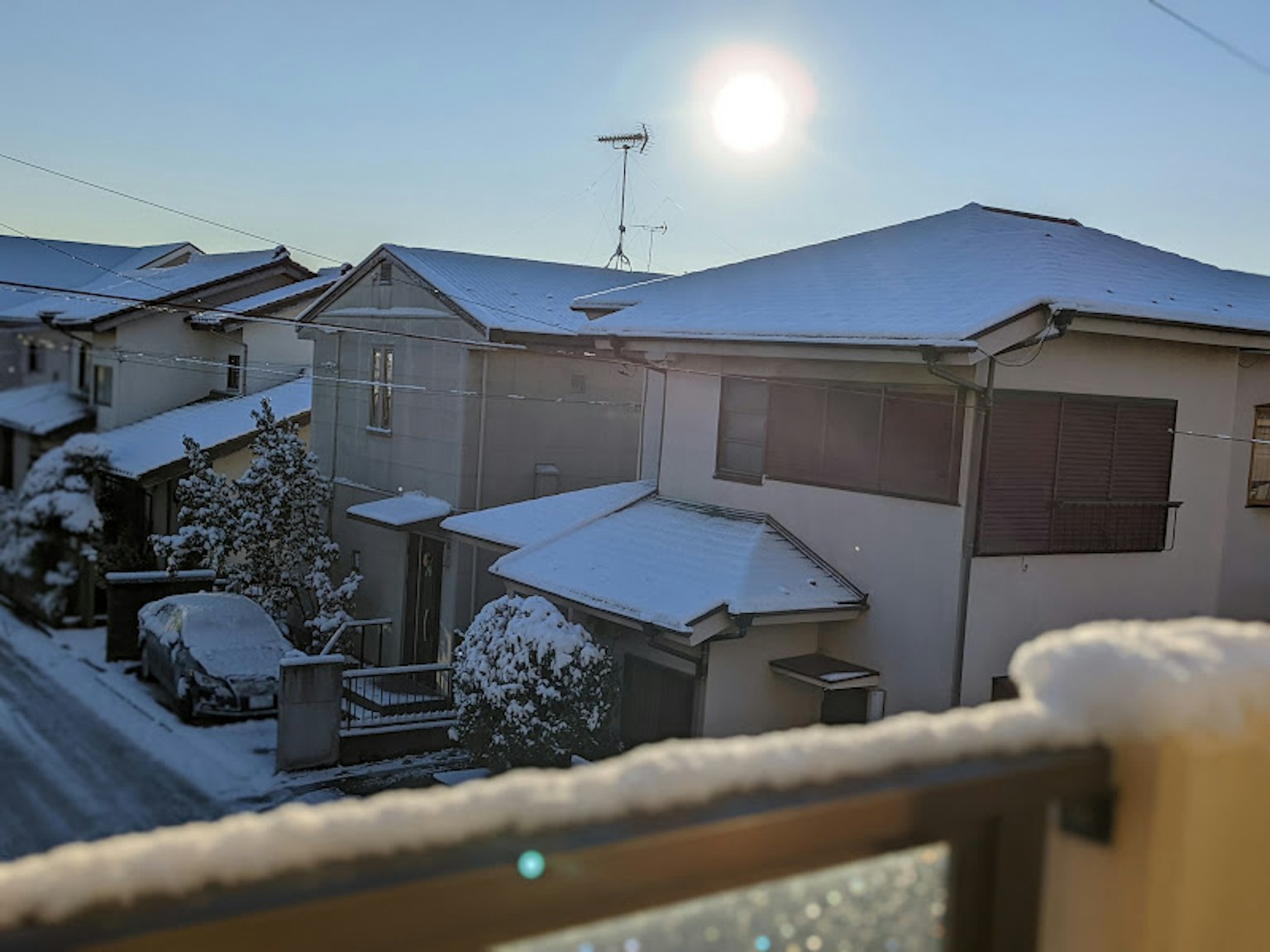 被雪覆蓋的鄰里與陽光