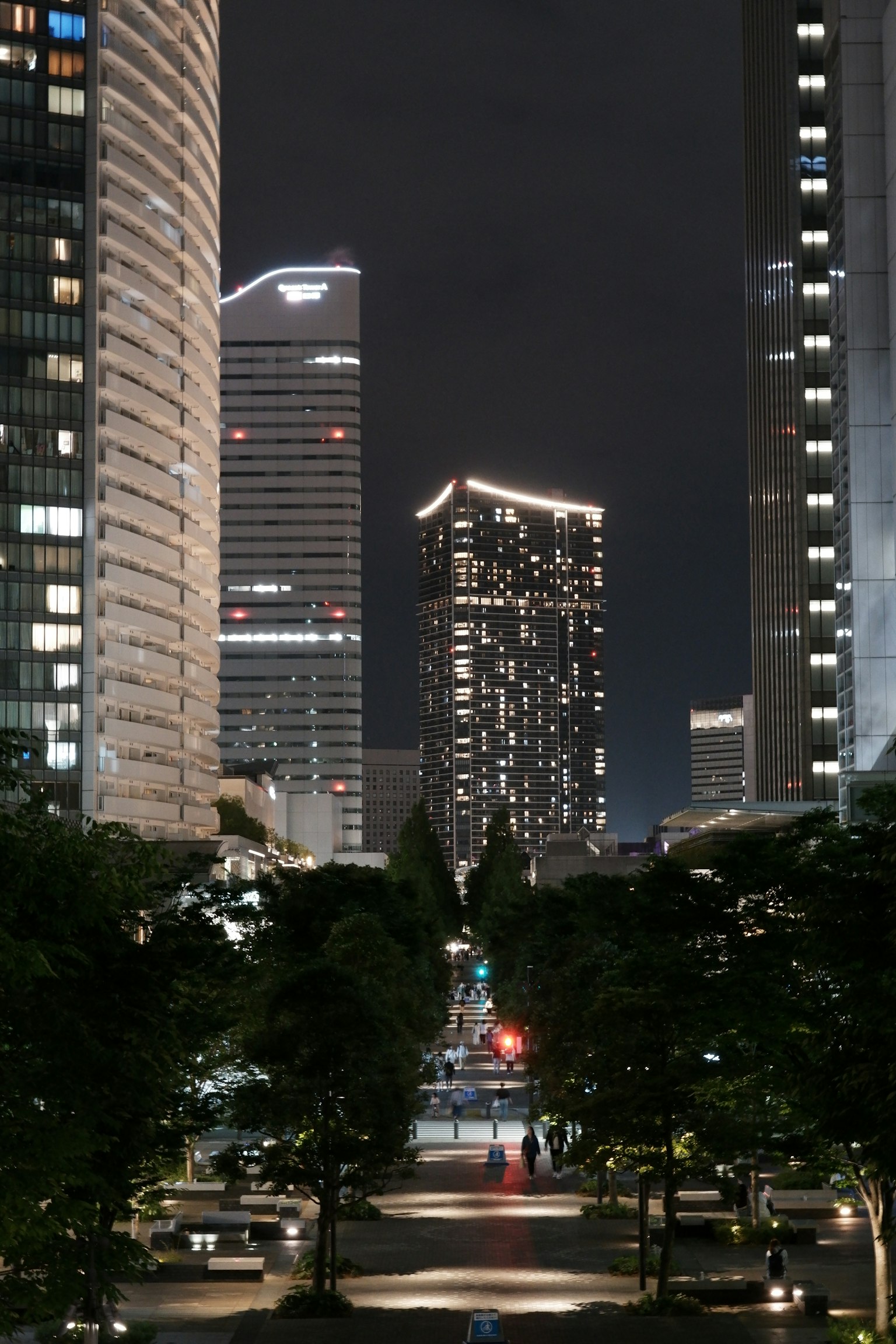 夜间城市景观 高楼大厦和可见的路灯