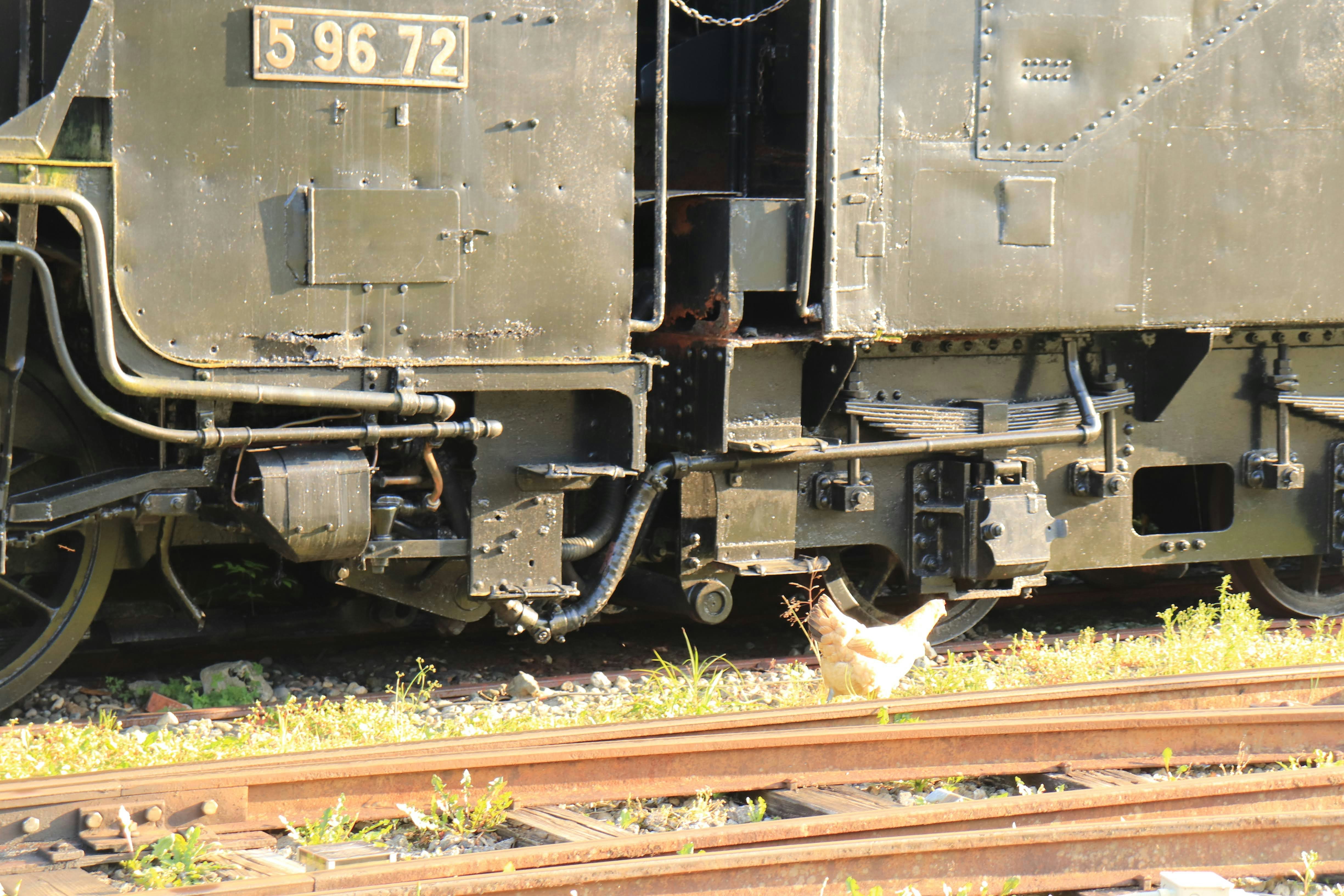 close-up of a train bogie and railway tracks