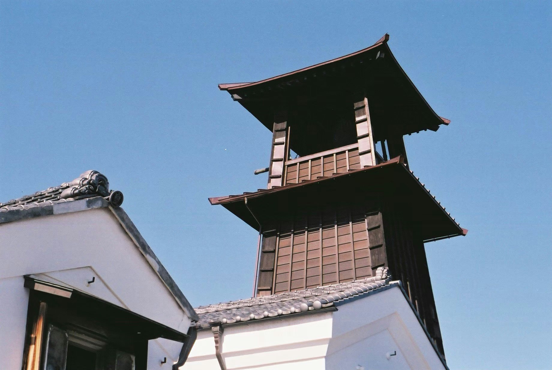 toits et bâtiment de style japonais sous un ciel bleu