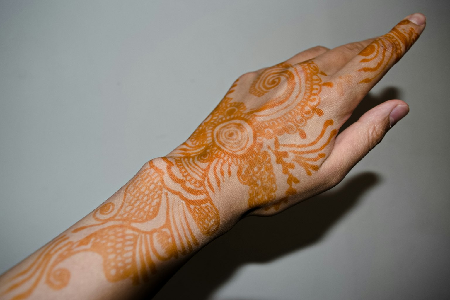 Image of a hand adorned with intricate henna designs