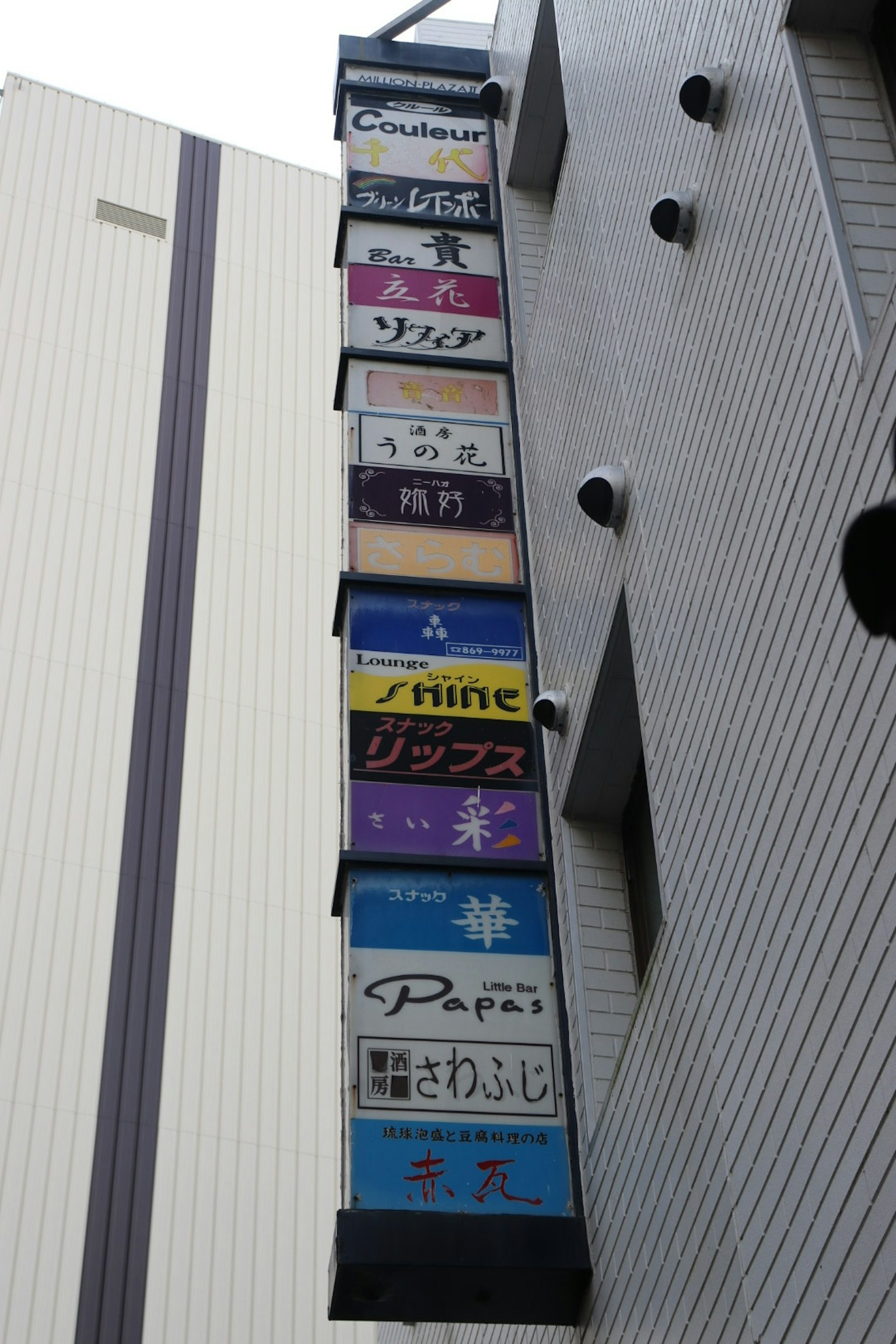 Vista esterna di un edificio commerciale con più insegne