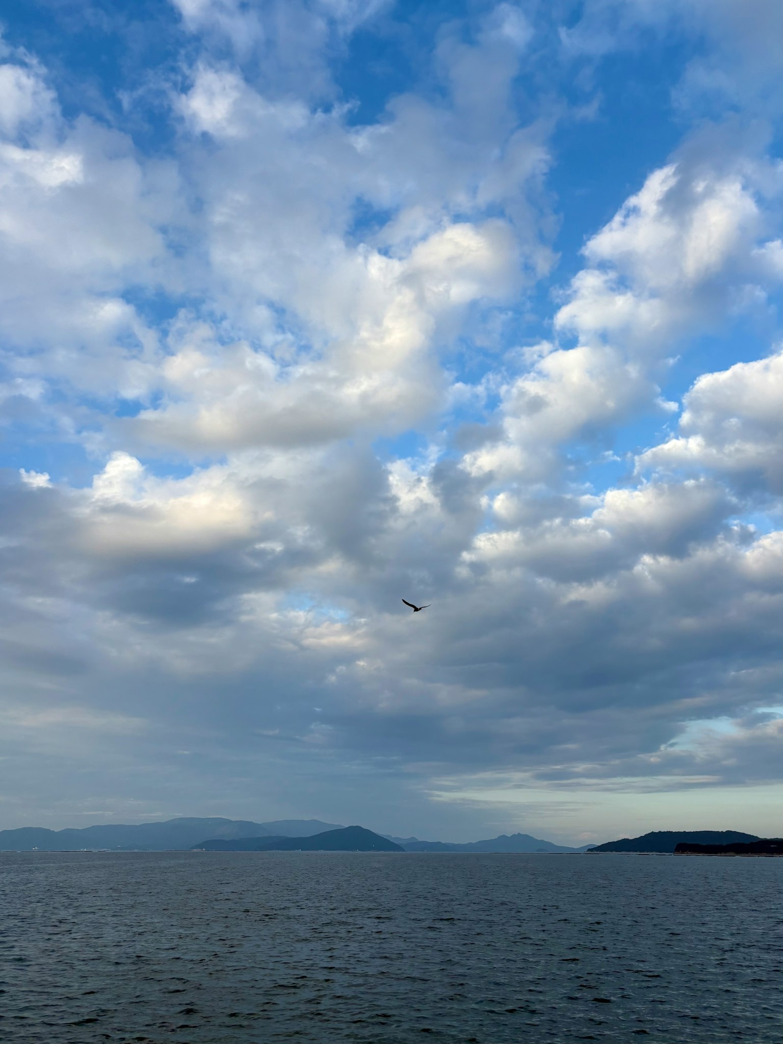 青い空と雲が広がる海の風景