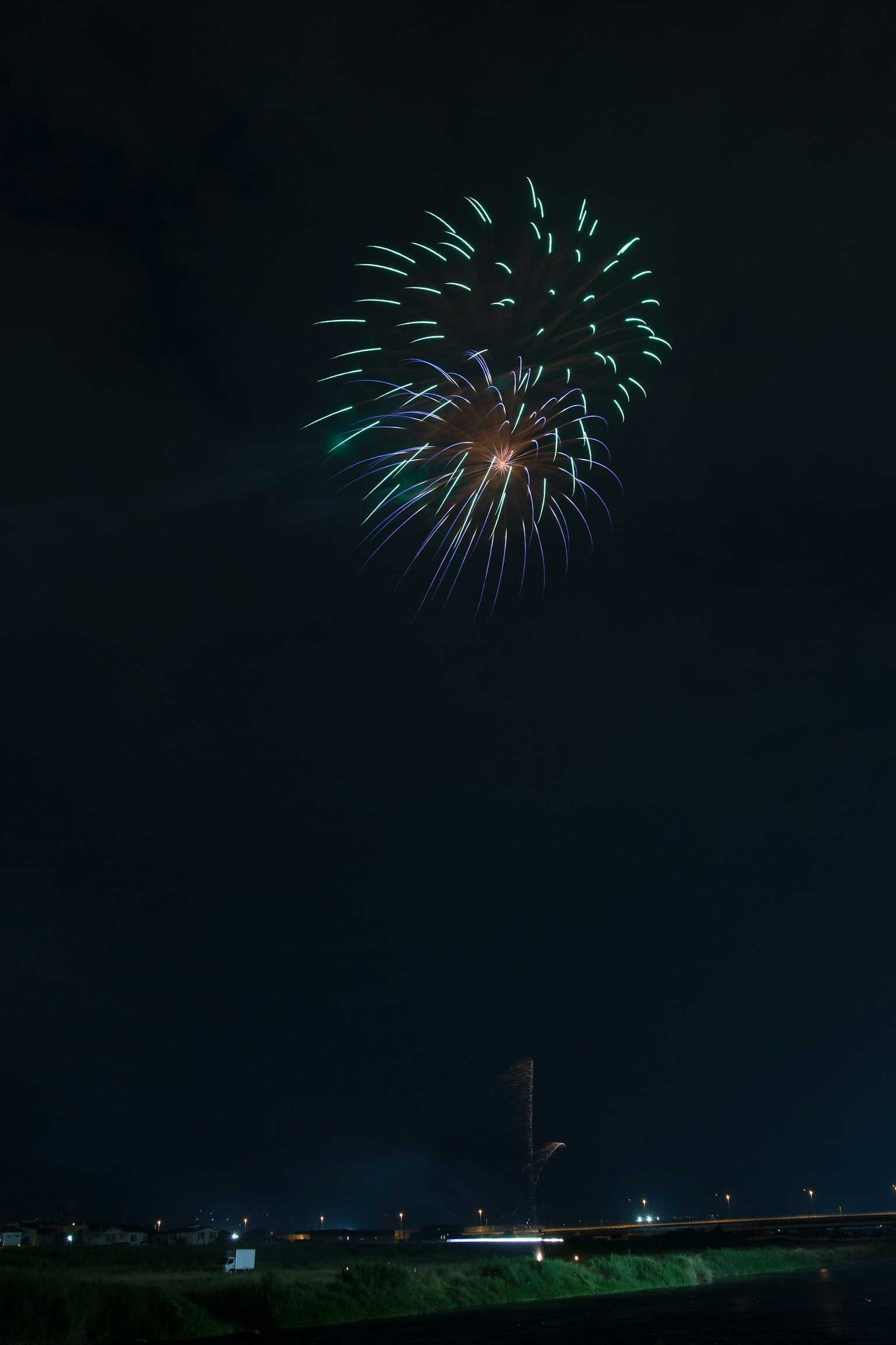 Bellissimo spettacolo di fuochi d'artificio nel cielo notturno