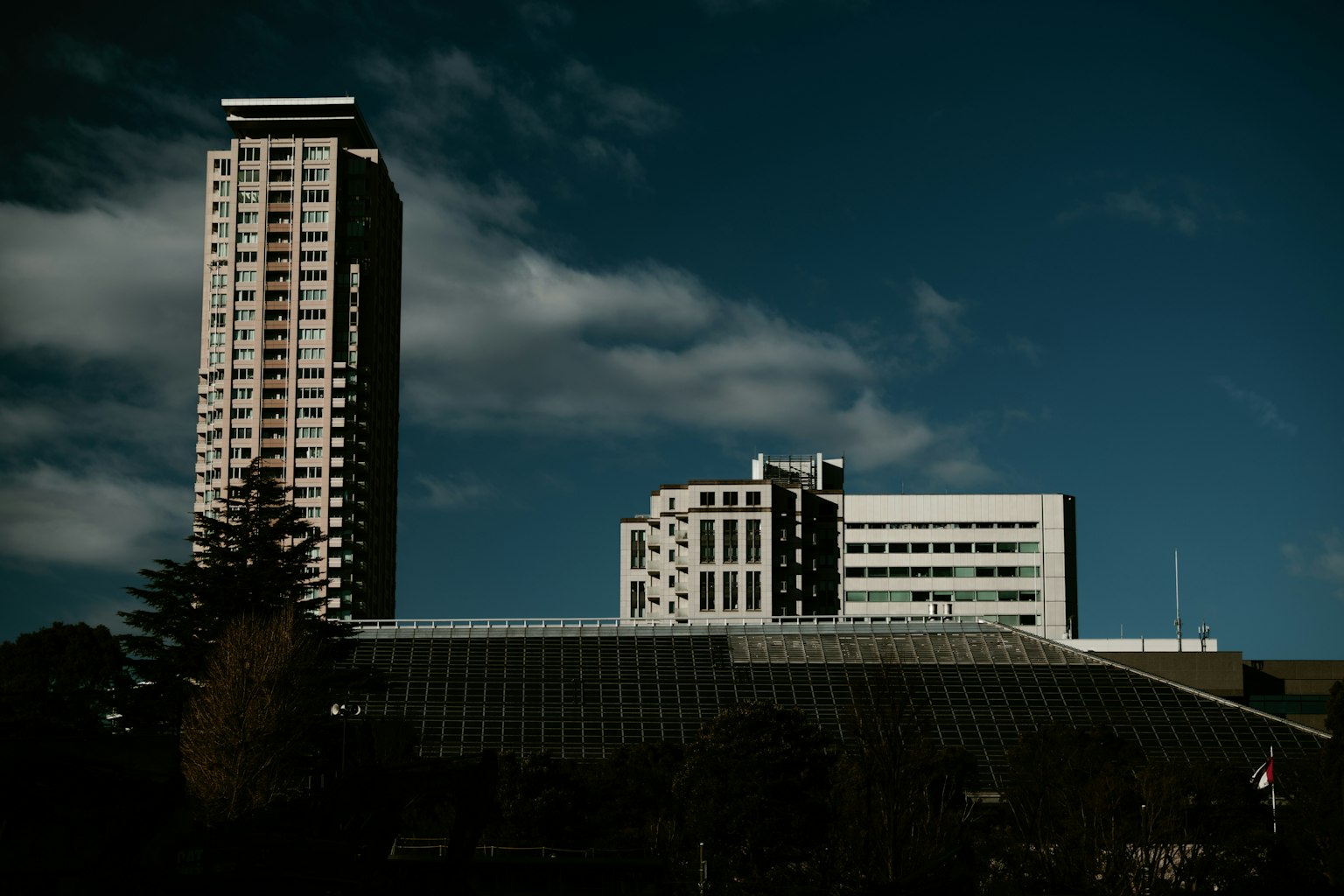 Paysage urbain avec un gratte-ciel et des bâtiments modernes