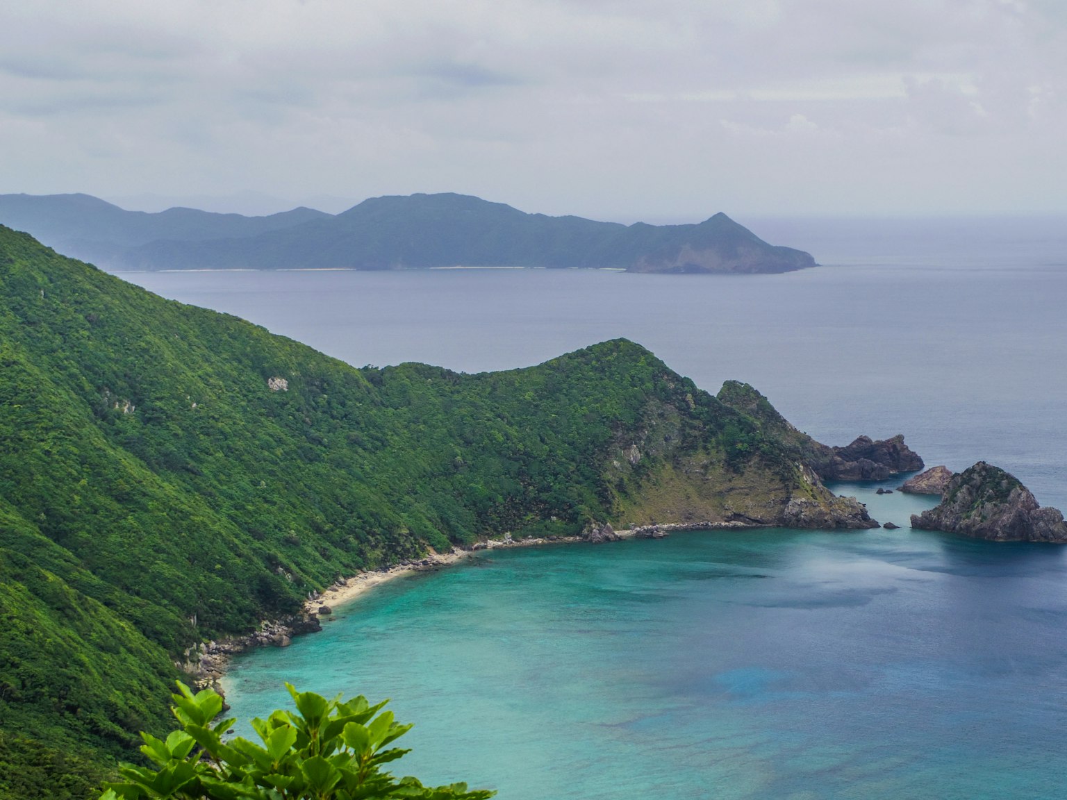 青い海と緑の山々の美しい景色