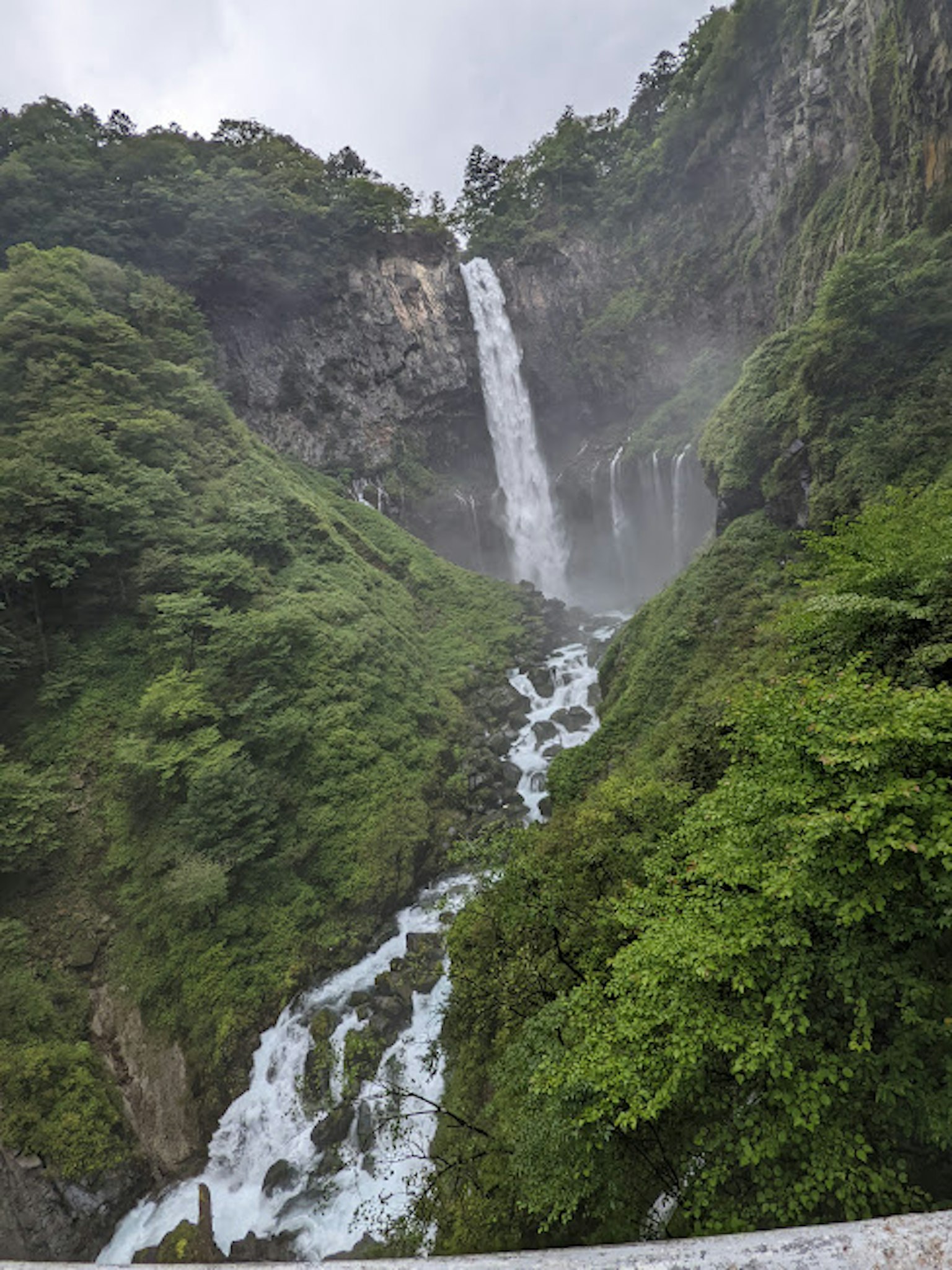緑に囲まれた滝と川の風景