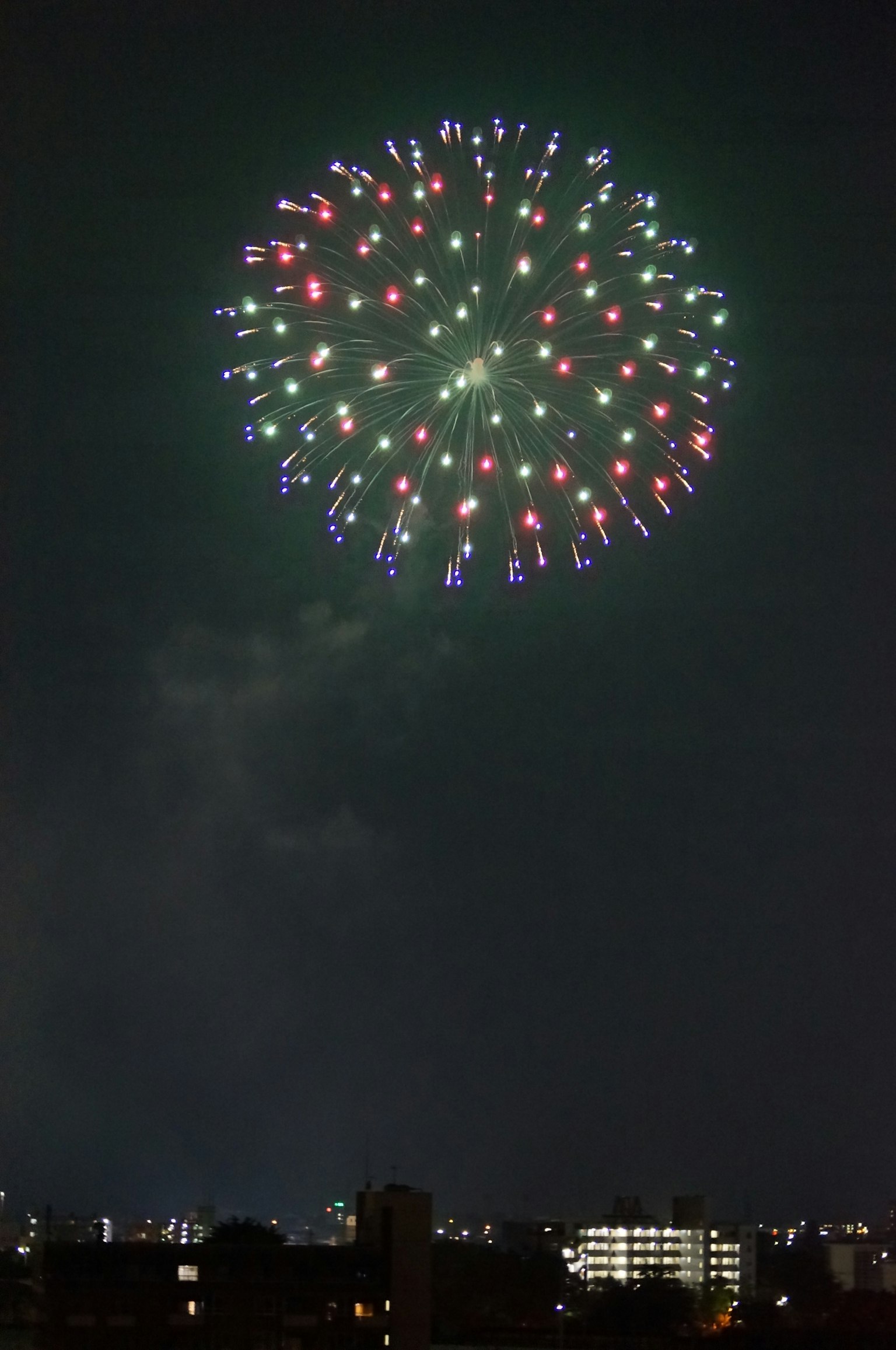 Spettacolo di fuochi d'artificio colorati nel cielo notturno