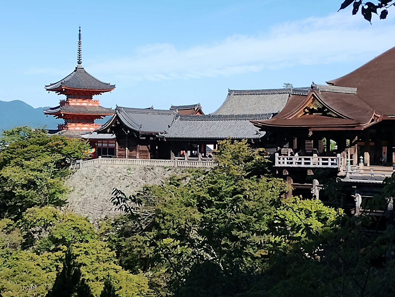 Scenic view of Kiyomizu-dera with lush greenery